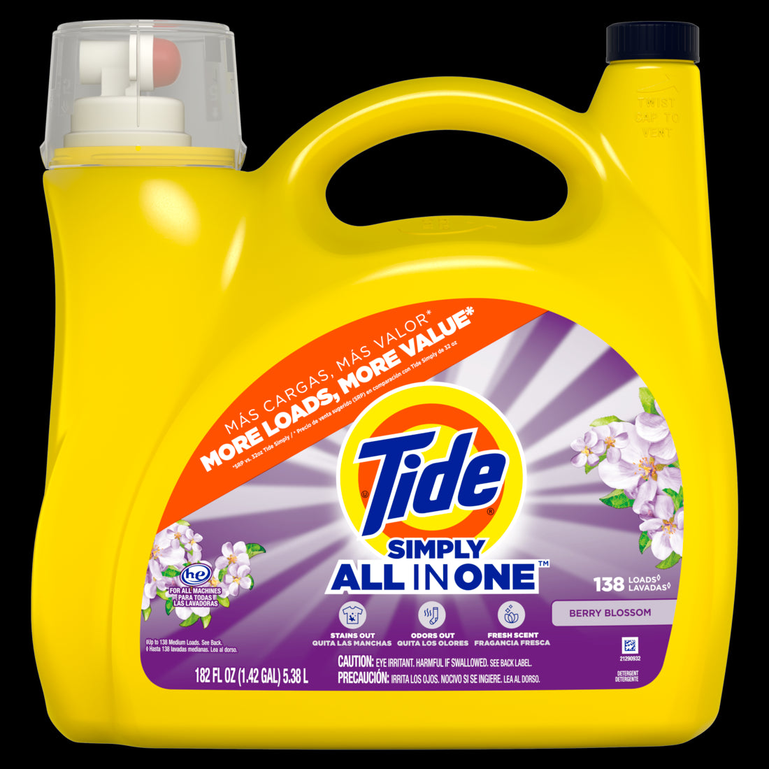 Tide Simply All-In-One Liquid Laundry Detergent Berry Blossom Scent 138 Loads - 182oz/2pk