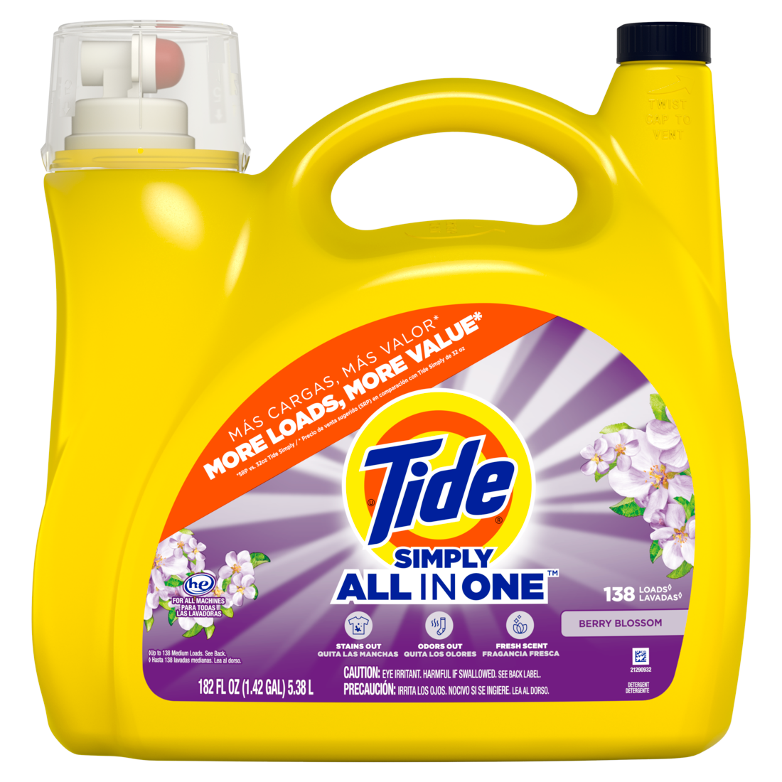 Tide Simply All-In-One Liquid Laundry Detergent Berry Blossom Scent 138 Loads - 182oz/2pk