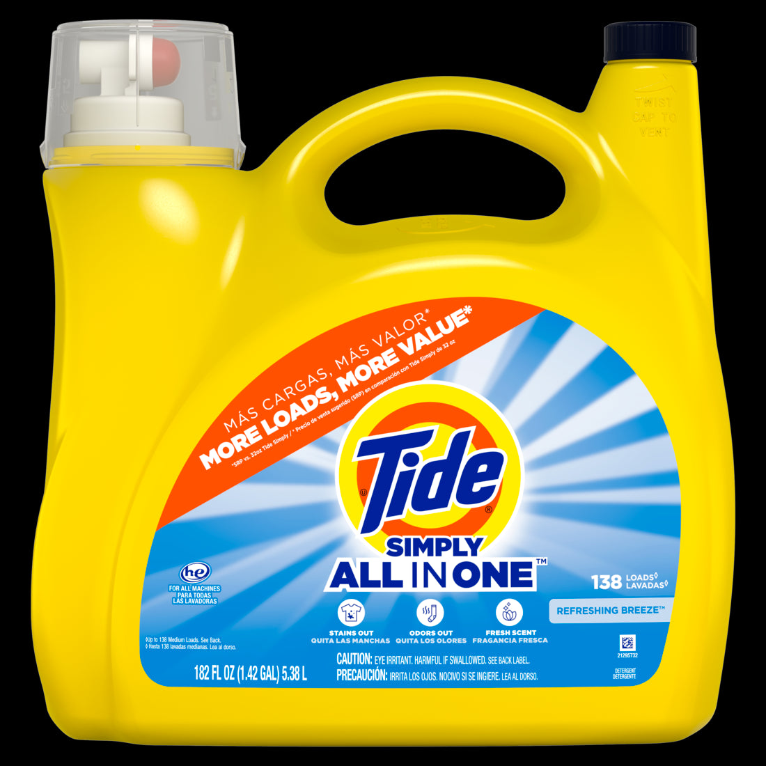 Tide Simply All-In-One Liquid Laundry Detergent Refreshing Breeze Scent 138 Loads - 182oz/2pk