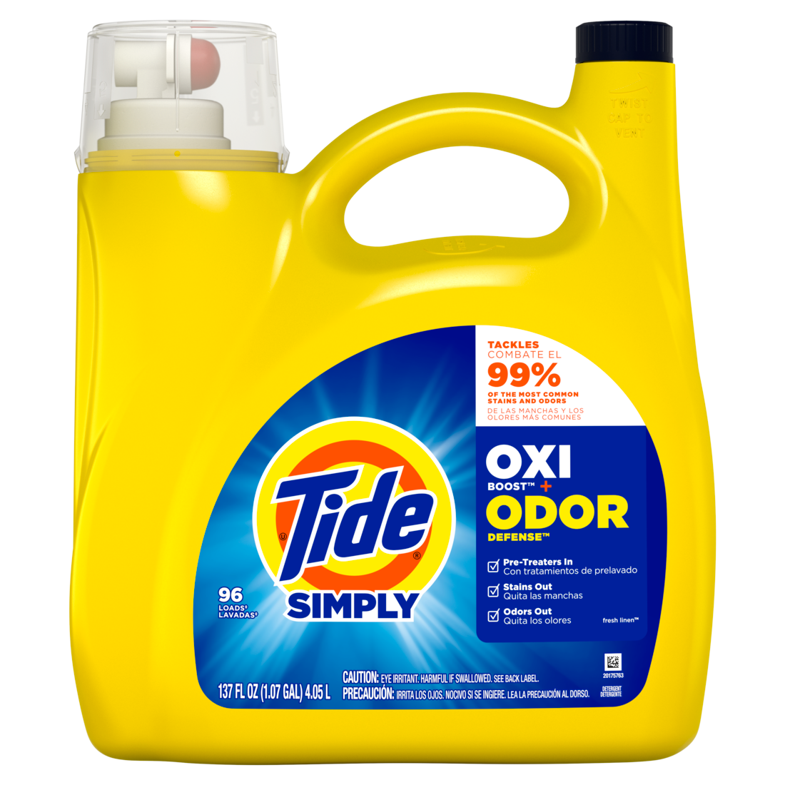 Tide Simply Oxi Boost + Odor Defense 96 loads Tough on Stains and Odors Fresh Linen Scent - 137oz/4pk