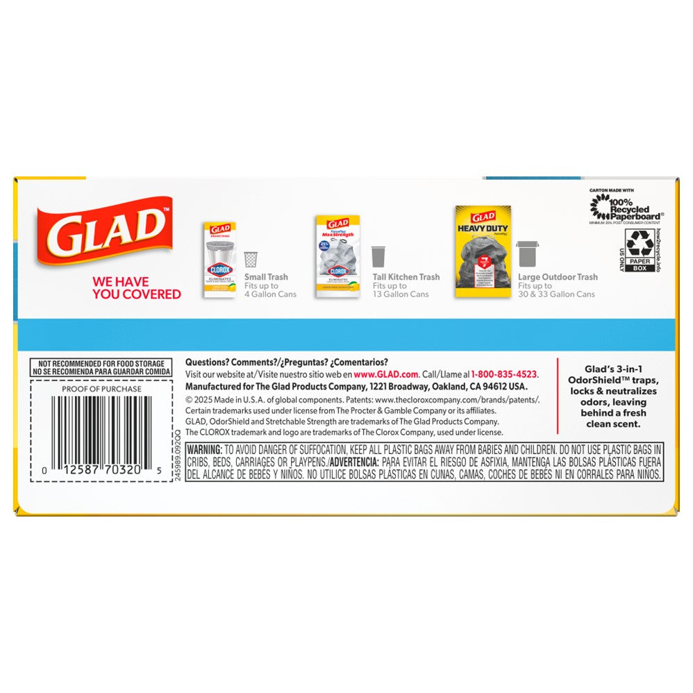 Glad Forceflex Maxstrength Grab Zone Drawstring Fresh Clean Odor Shield13 Gallon - 34ct/6pk