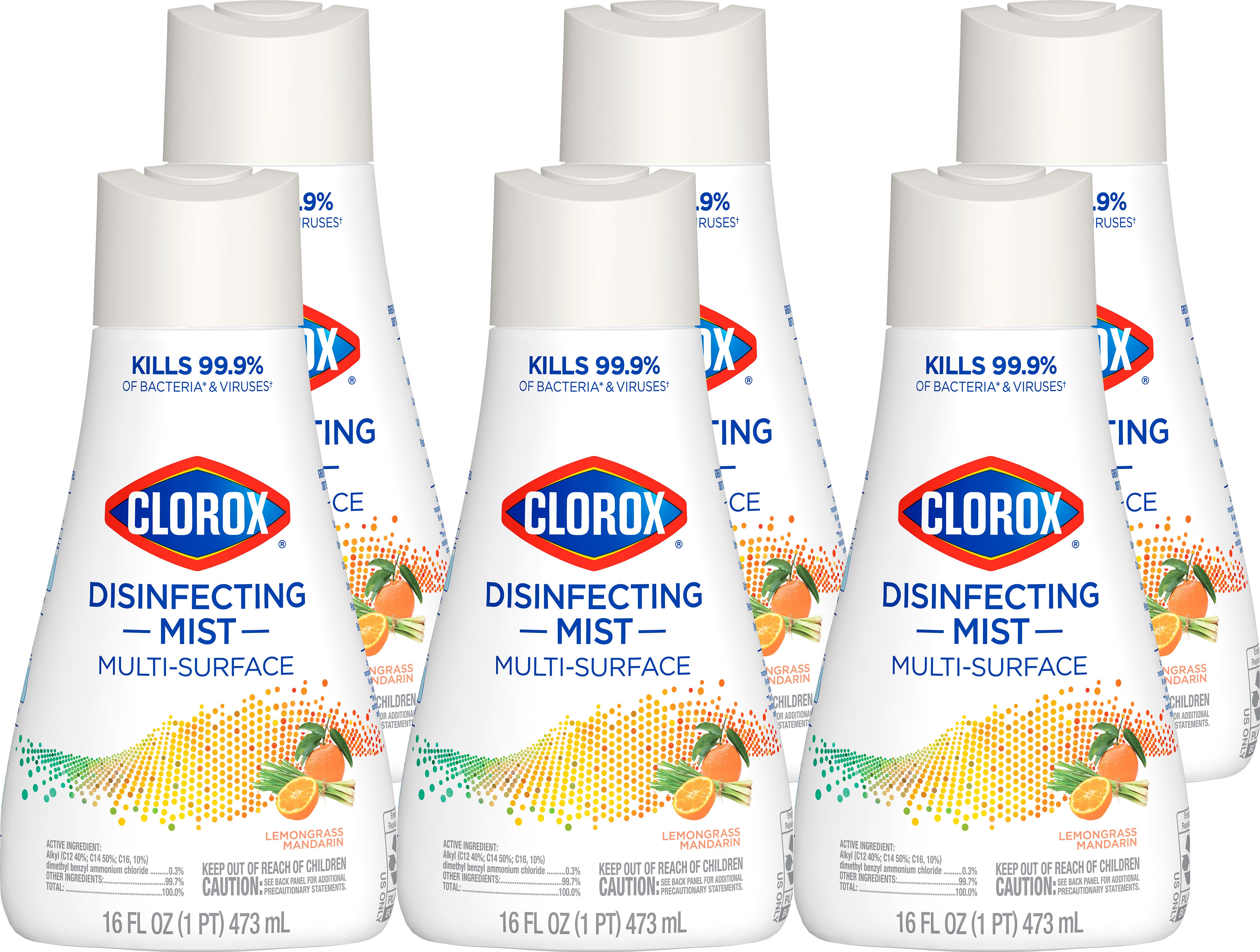 Clorox Disinfecting Mist Lemongrass Mandarin Sanitizing and Antibacterial Spray Sanitizing Fabric and Deodorizing Refill - 16oz/6pk