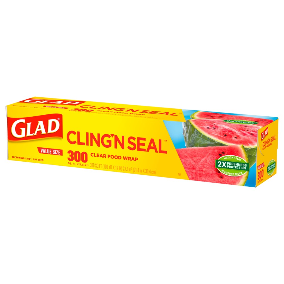 Glad Cling'N Seal Plastic Food Wrap 300 Square Foot Roll - 1ct/9pk