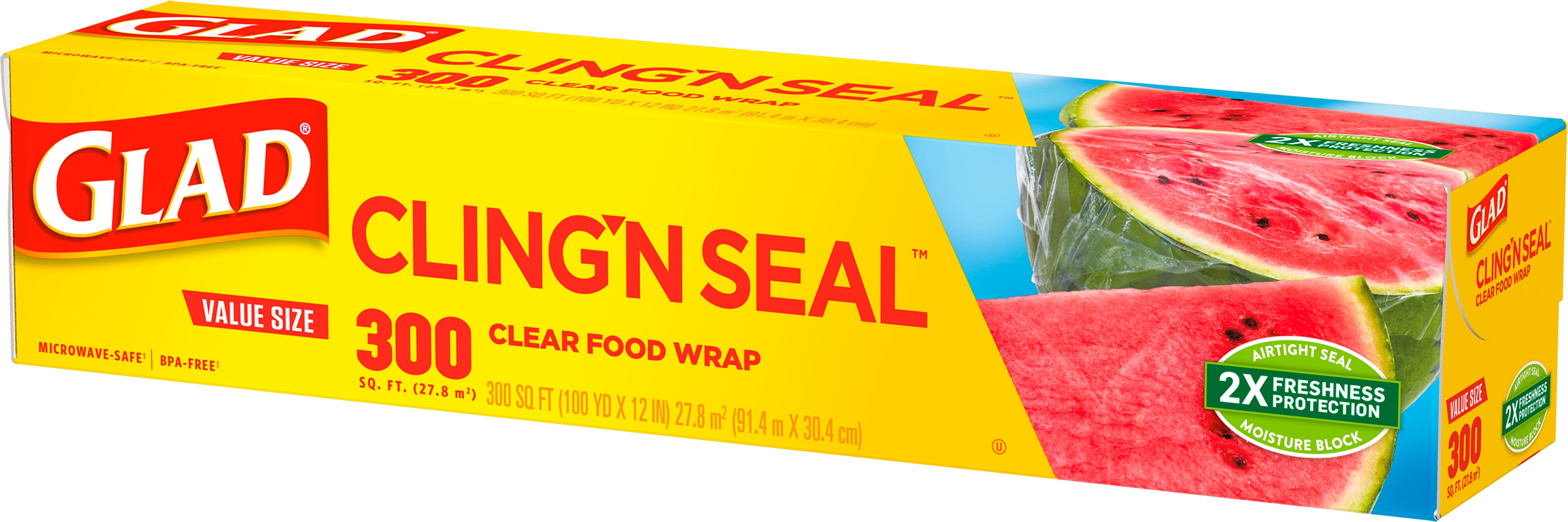 Glad Cling'N Seal Plastic Food Wrap 300 Square Foot Roll - 1ct/9pk