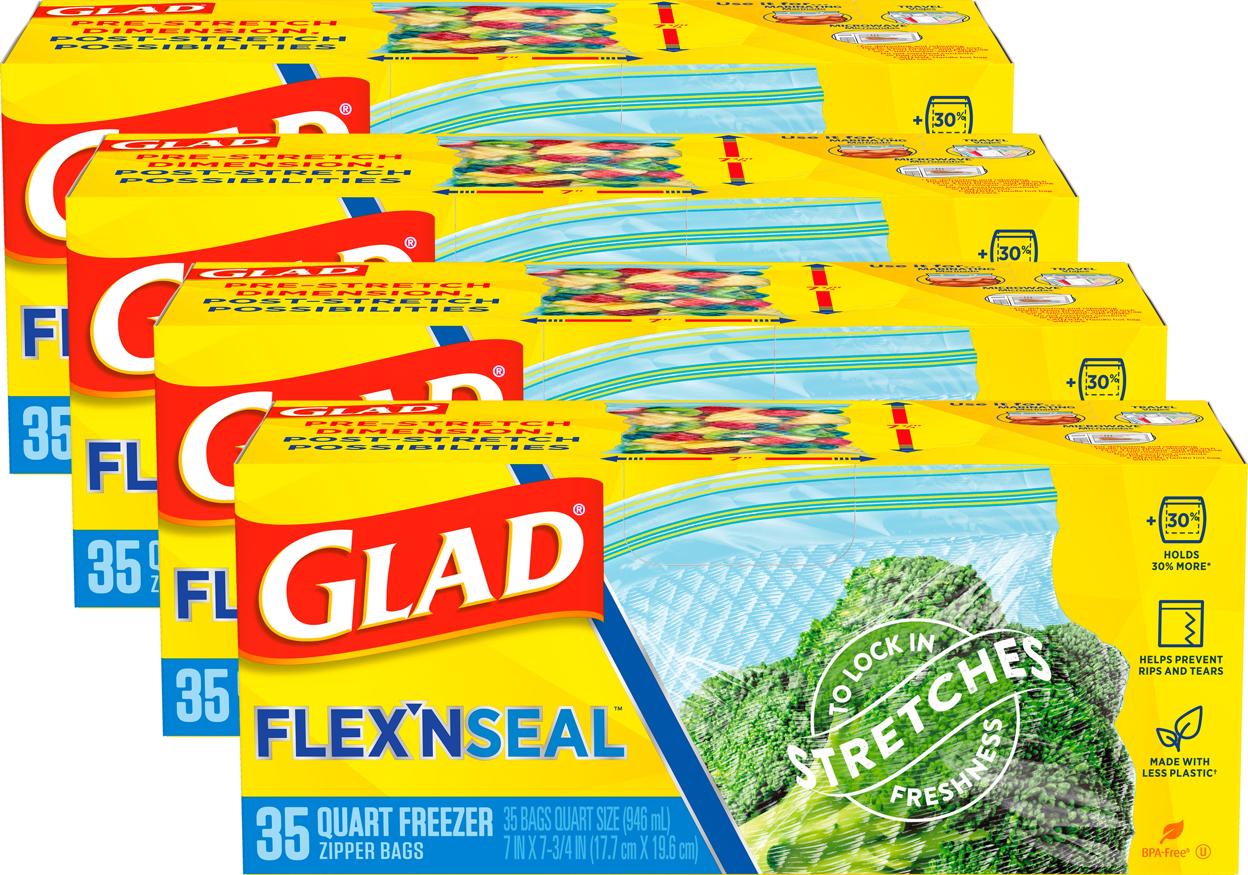 Glad Flex'N Seal Freezer Storage Plastic Bags Quart - 35ct/4pk