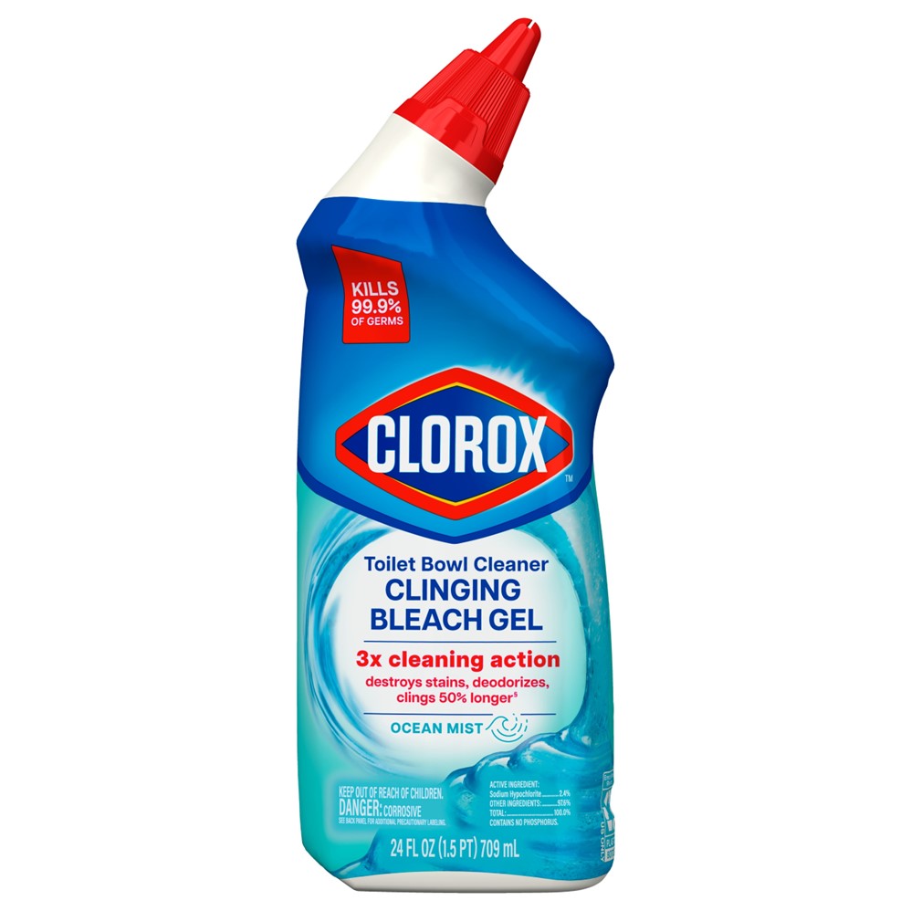 Clorox Toilet Bowl Cleaner Manual Clinging Bleach Gel - 24oz/6pk