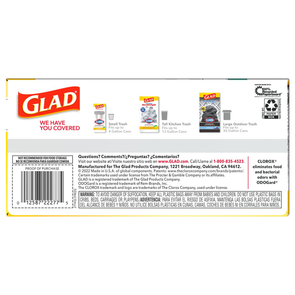Glad Forceflex Plus Drawstring Eucalyptus & Peppermint Odor Shield With Clorox 13 Gallon 6/34Ct - 34ct/6pk
