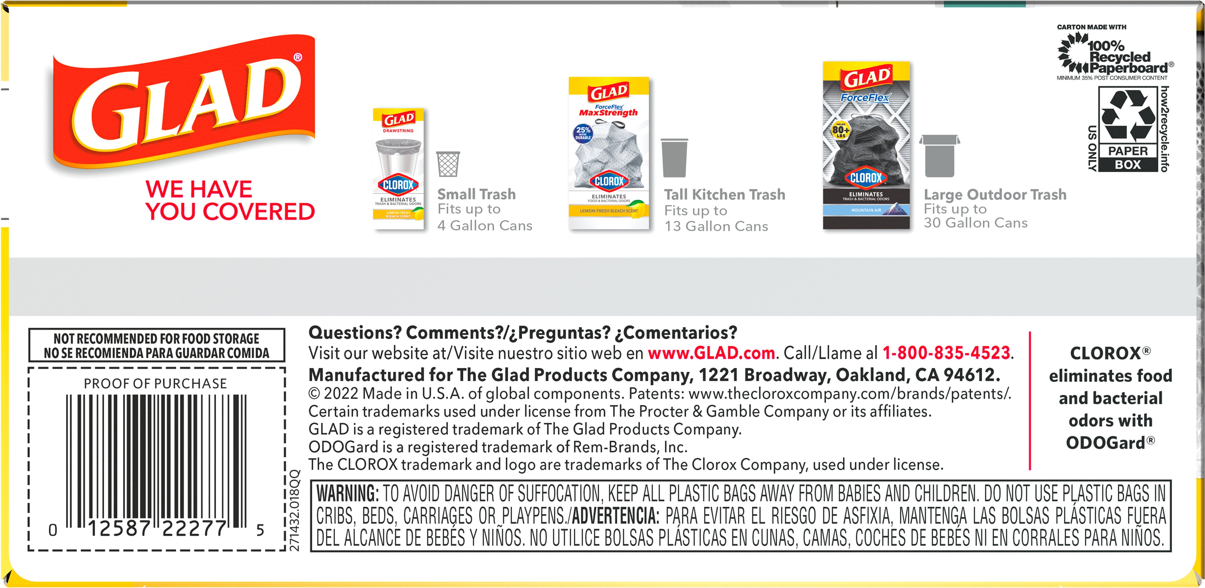 Glad ForceFlex MaxStrength with Clorox Tall Kitchen Drawstring Trash Bags 13 Gallon Grey Trash Bags Eucalyptus and Peppermint Scent - 34ct/6pk