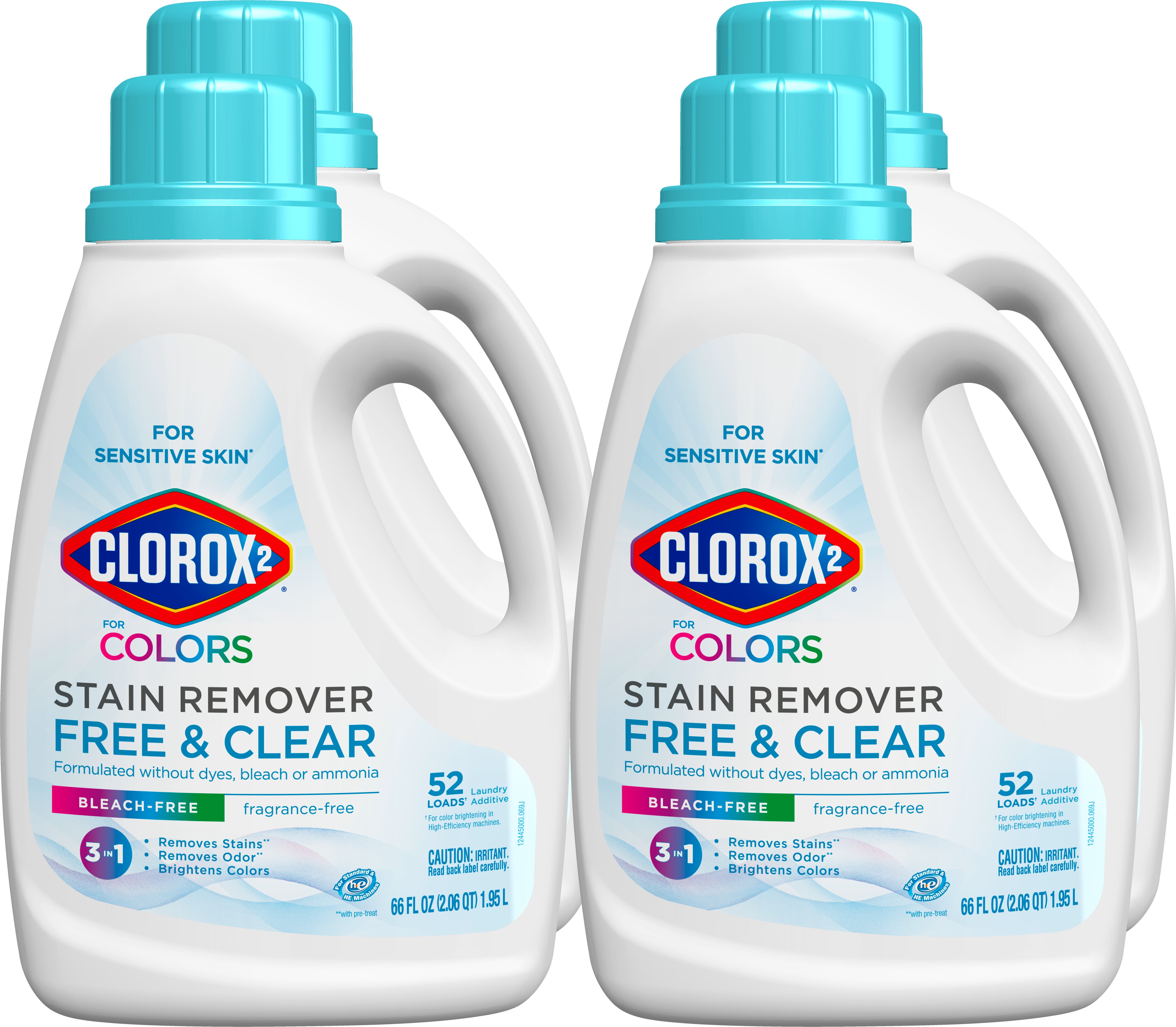 Clorox 2 for Colors Stain Remover and Laundry Additive Free and Clear - Bleach Free Fragrance Free - 66oz/4pk