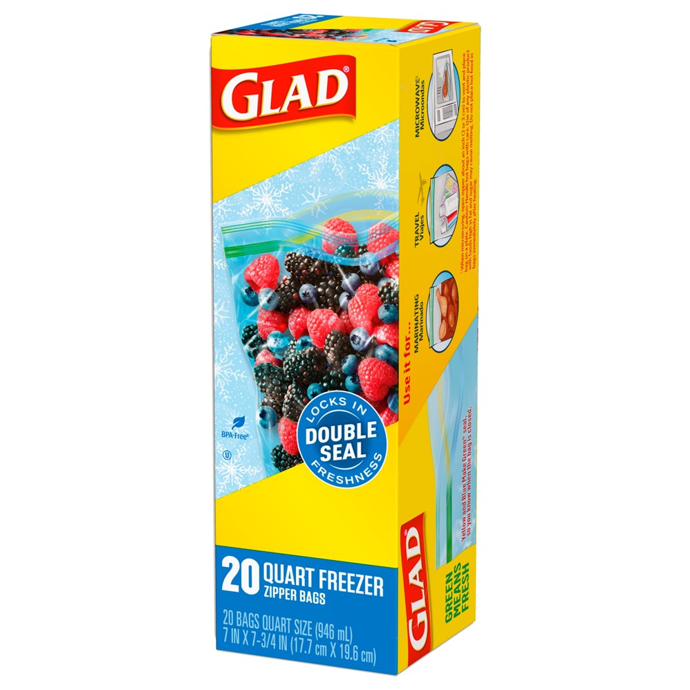 Glad Freezer Zipper Quart - 20ct/12pk