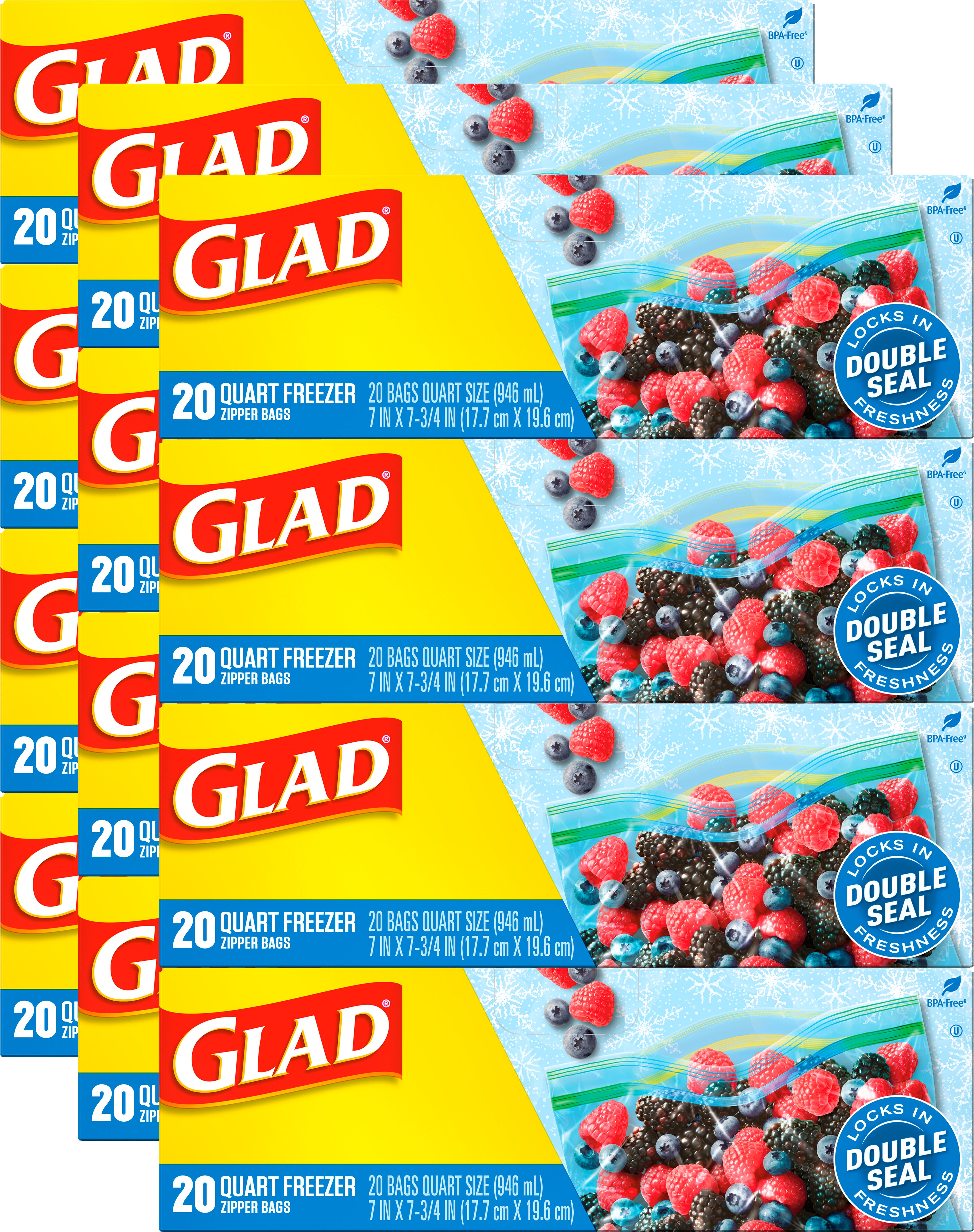 Glad Zipper Freezer Storage Plastic Bags Quart - 20ct/12pk