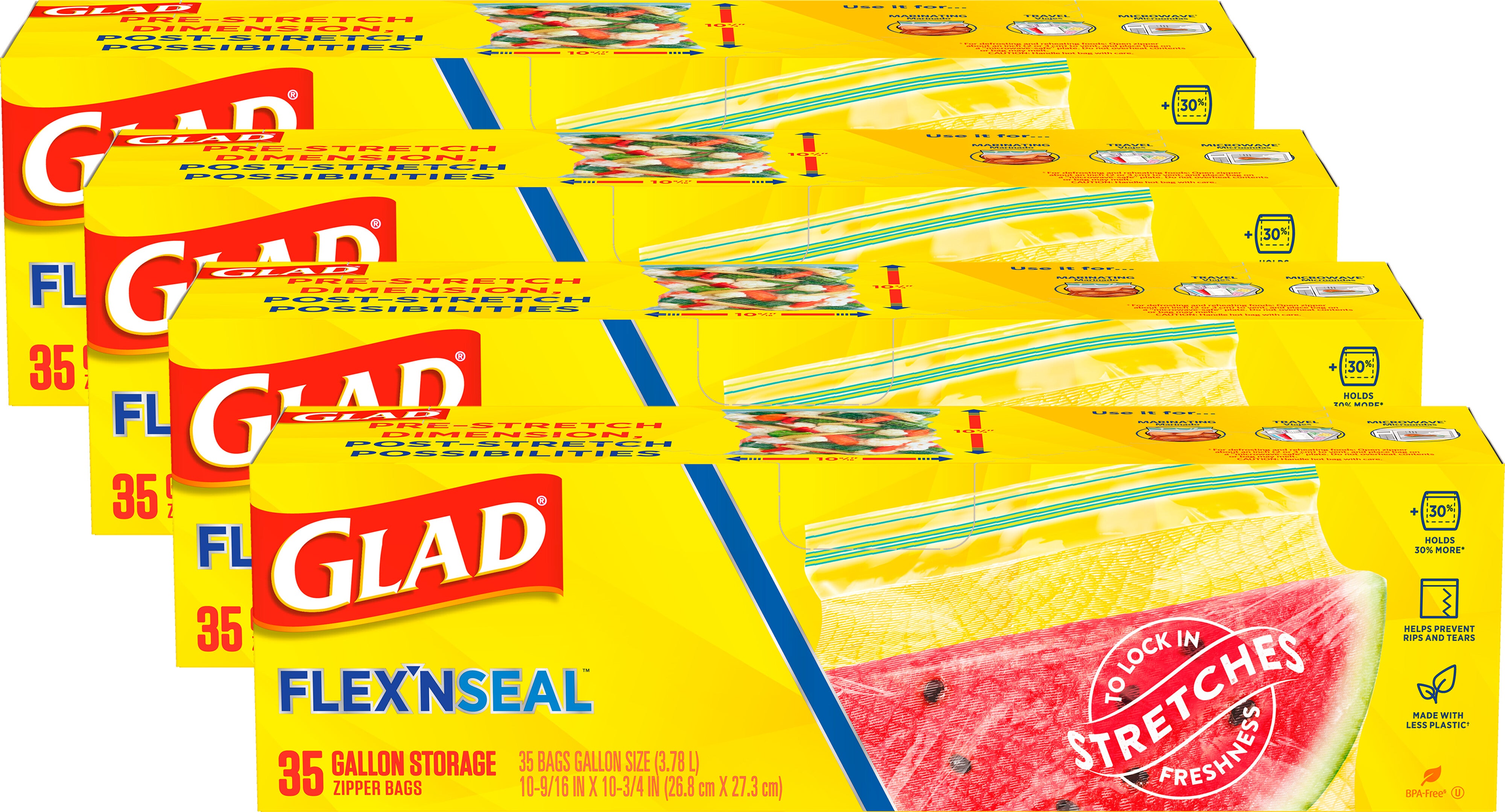 Glad Flex'N Seal Food Storage Plastic Bags Gallon - 35ct/4pk