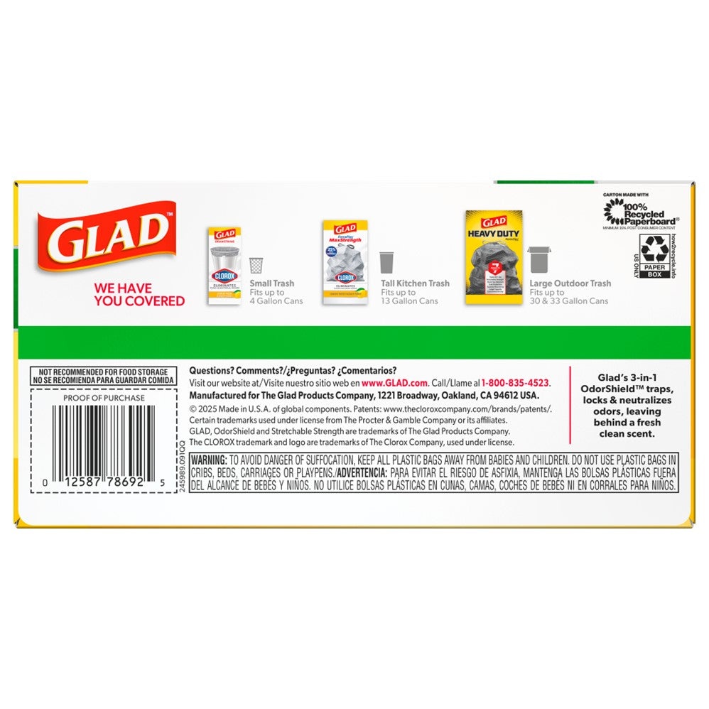 Glad Forceflex Maxstrength Grab Zone Drawstring Gain Original Odorshield 13 Gallon - 34ct/6pk