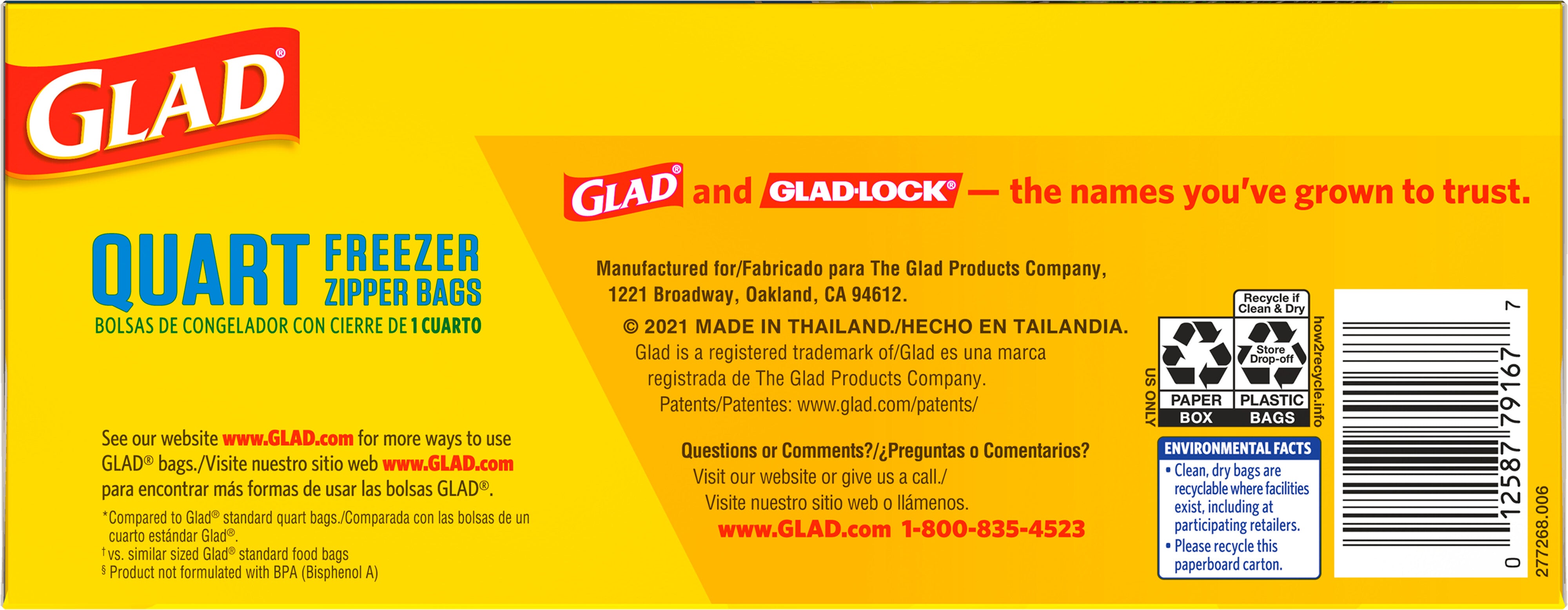 Glad Flex'N Seal Freezer Storage Plastic Bags Quart - 35ct/4pk