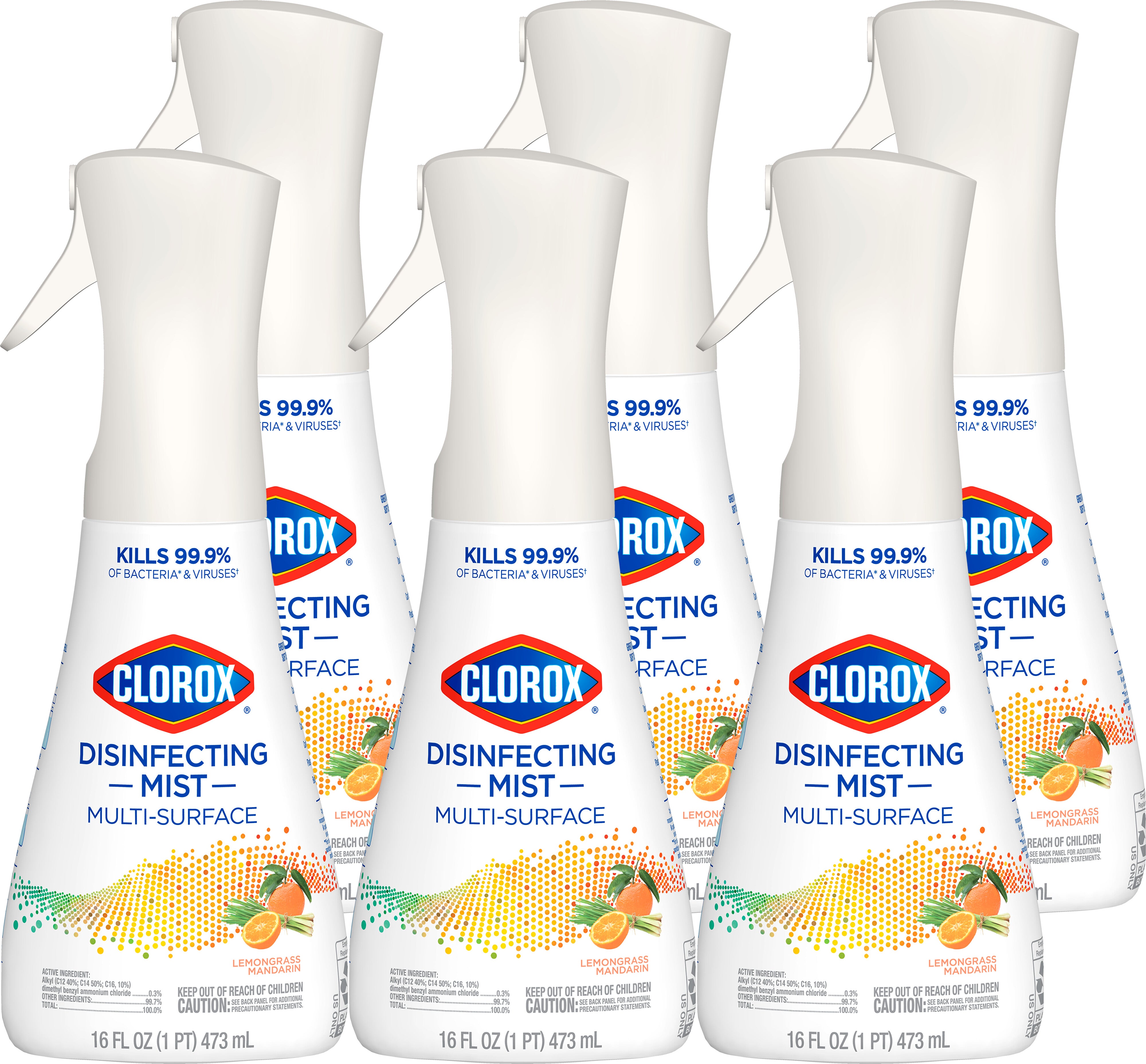 Clorox Disinfecting Mist Lemongrass Mandarin Sanitizing and Antibacterial Spray Sanitizing Fabric and Deodorizing - 16oz/6pk