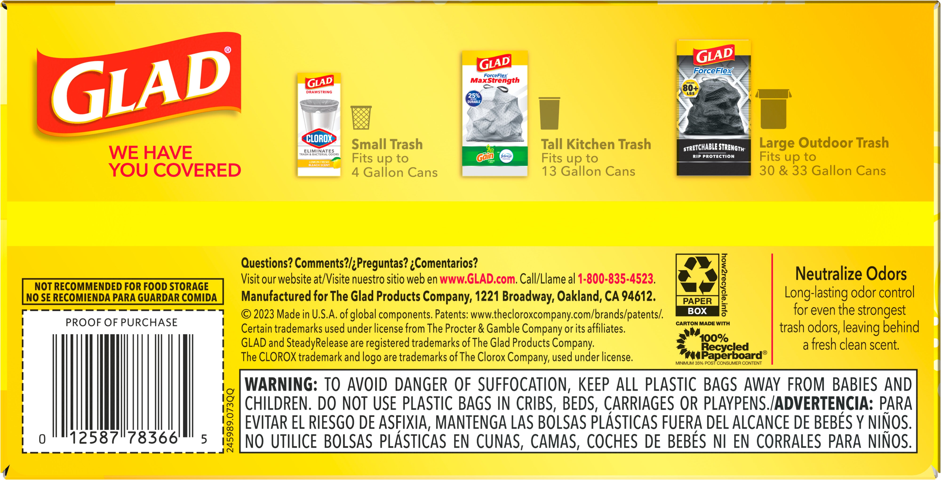 Glad ForceFlex Tall Kitchen Drawstring Trash Bags 13 Gallon White Gain Lemon Zest with Febreze Freshness - 40ct/6pk