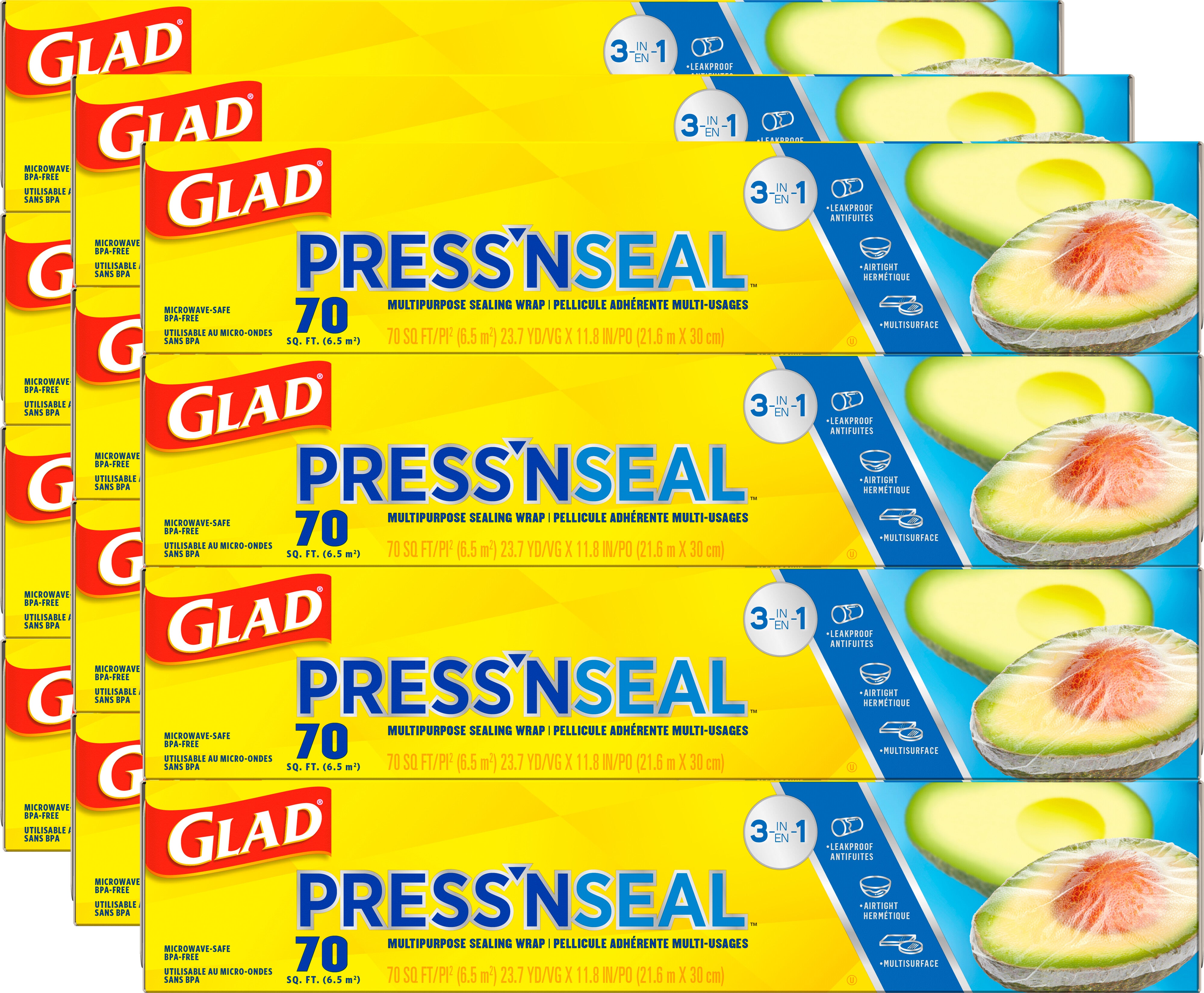 Glad Press'N Seal Plastic Food Wrap 70 Square Foot Roll - 1ct/12pk
