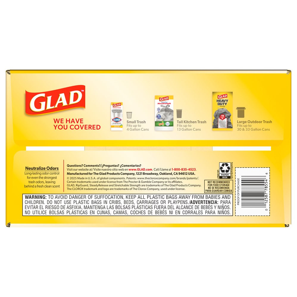 Glad Tall Kitchen Drawstring Fresh Clean Odor Shield 13 Gallon - 110ct/3pk