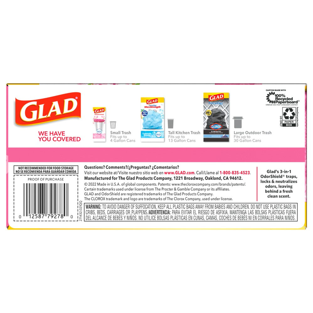 Glad Forceflex Plus Drawstring Cherry Blossom Odorshield 13 Gallon - 34ct/6pk