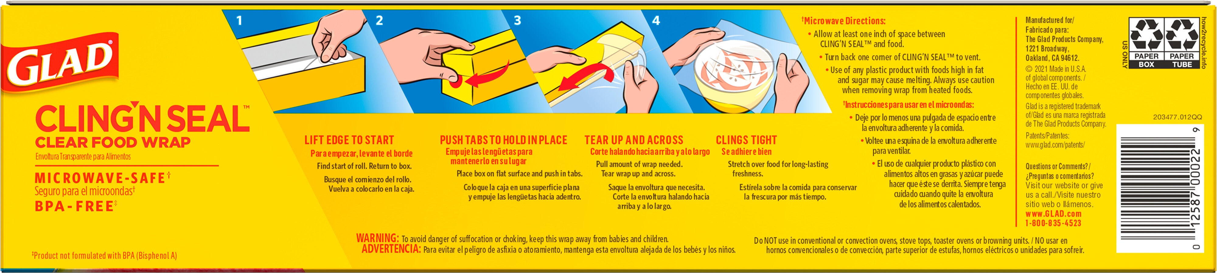 Glad Cling'N Seal Plastic Food Wrap 300 Square Foot Roll - 1ct/9pk