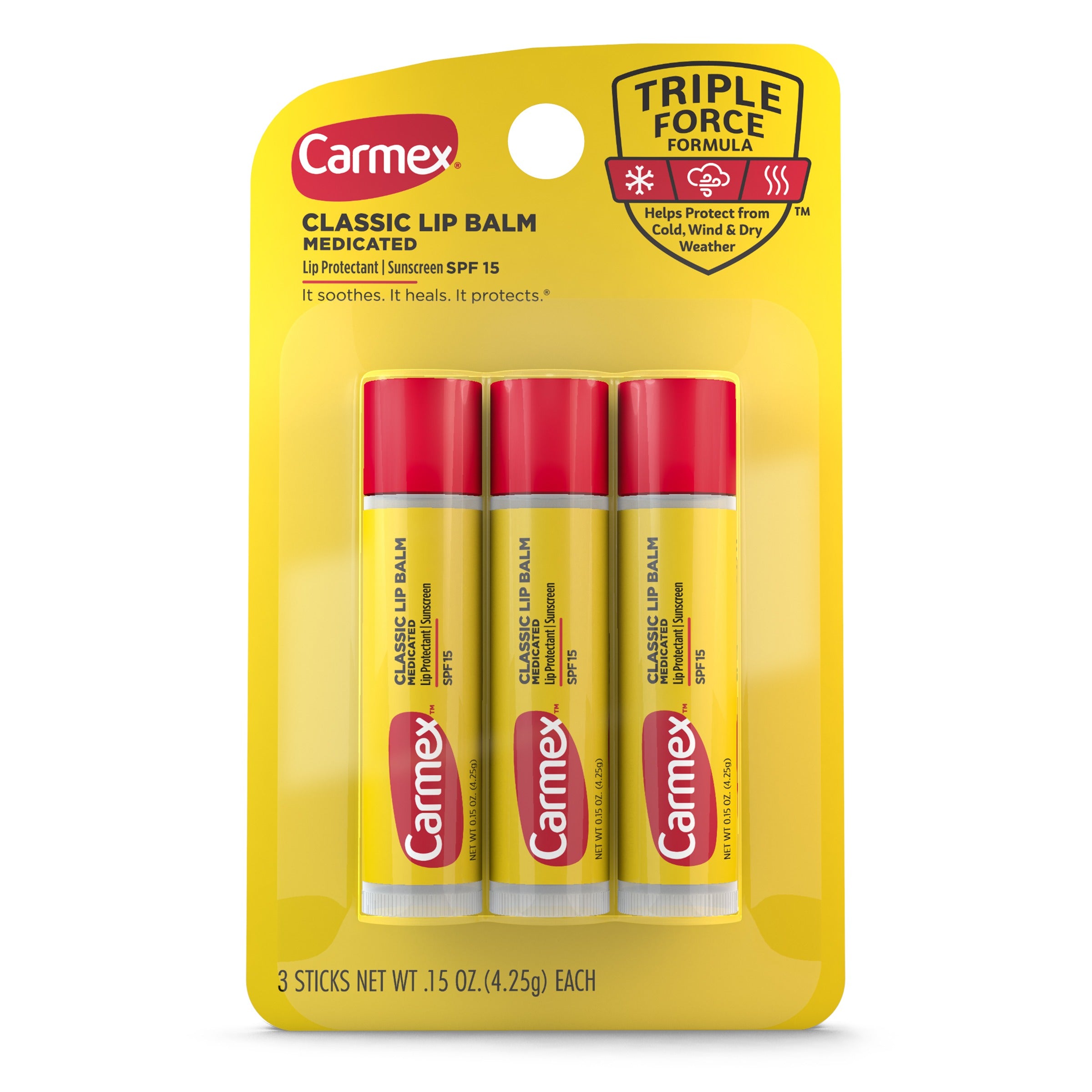 Carmex Original Flavor with SPF15 Blister Pack Stick 3-Pack - (3x0.15)oz/12pk