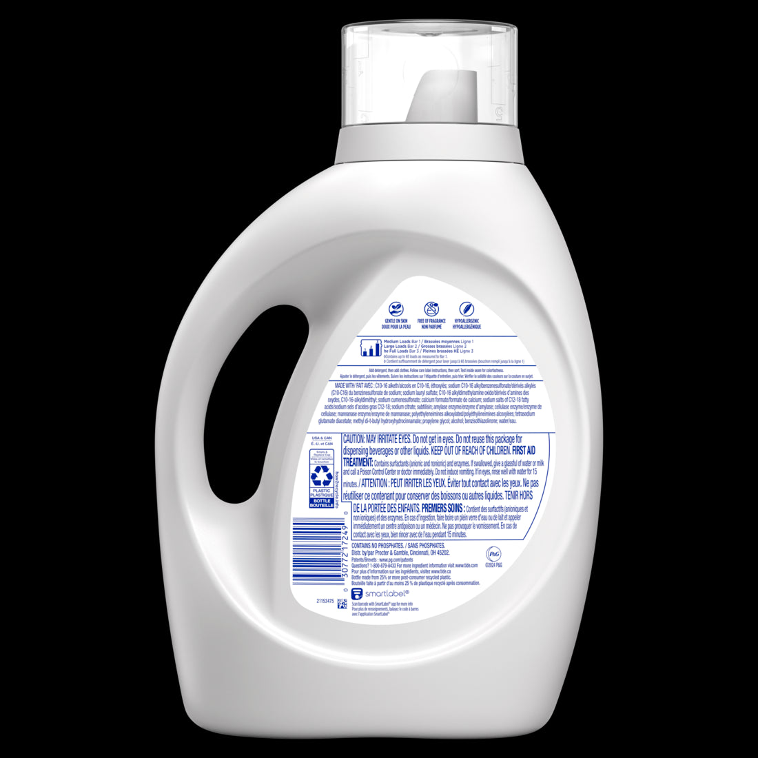 Tide Free and Gentle Odor Refresh Laundry Detergent Liquid 65 Count Hypoallergenic Laundry Detergent - 92oz/4pk