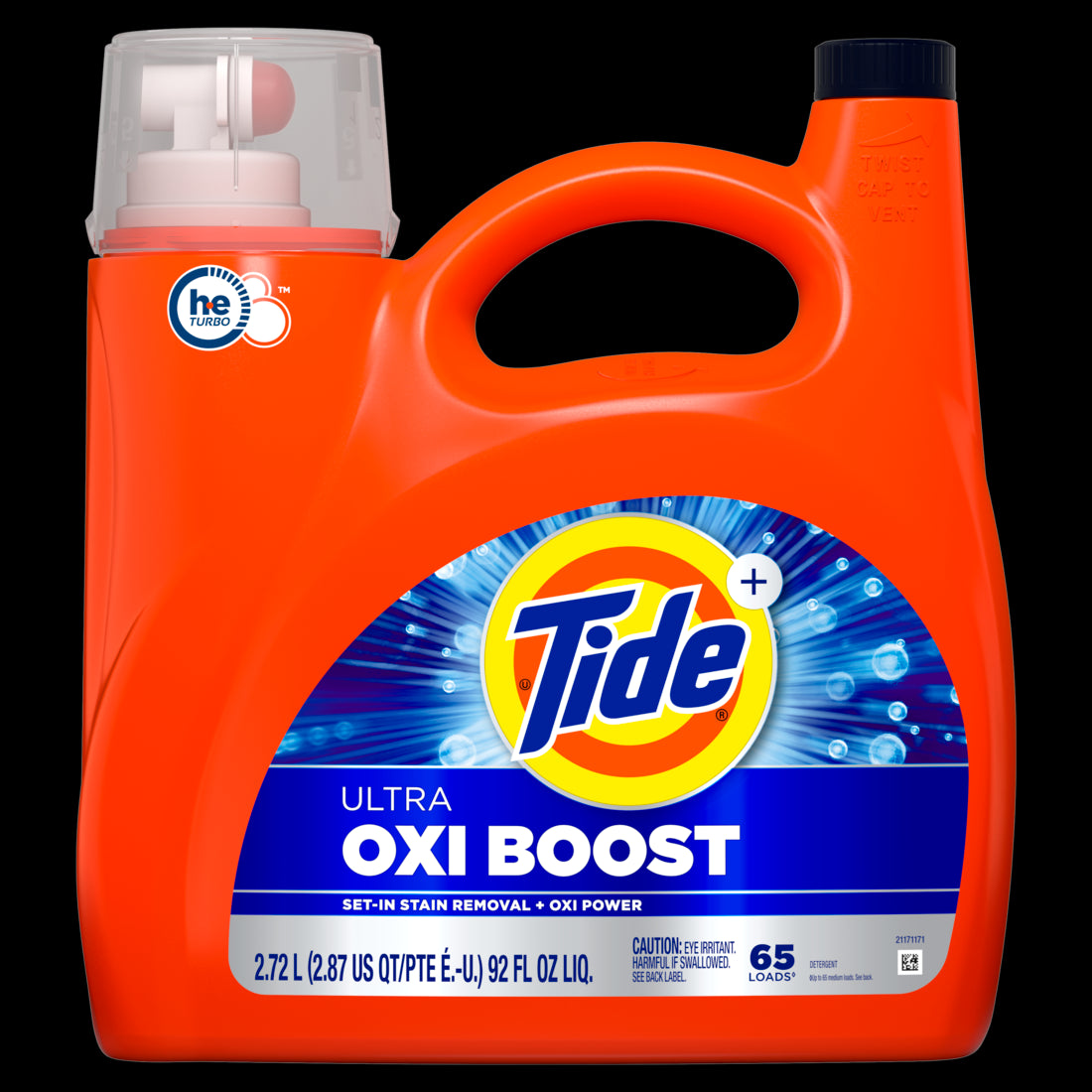Tide Ultra Oxi Boost Liquid Laundry Detergent 65 Loads Advanced Stain Remover Laundry Detergent Liquid with Extra Oxi Power - 92oz/4pk