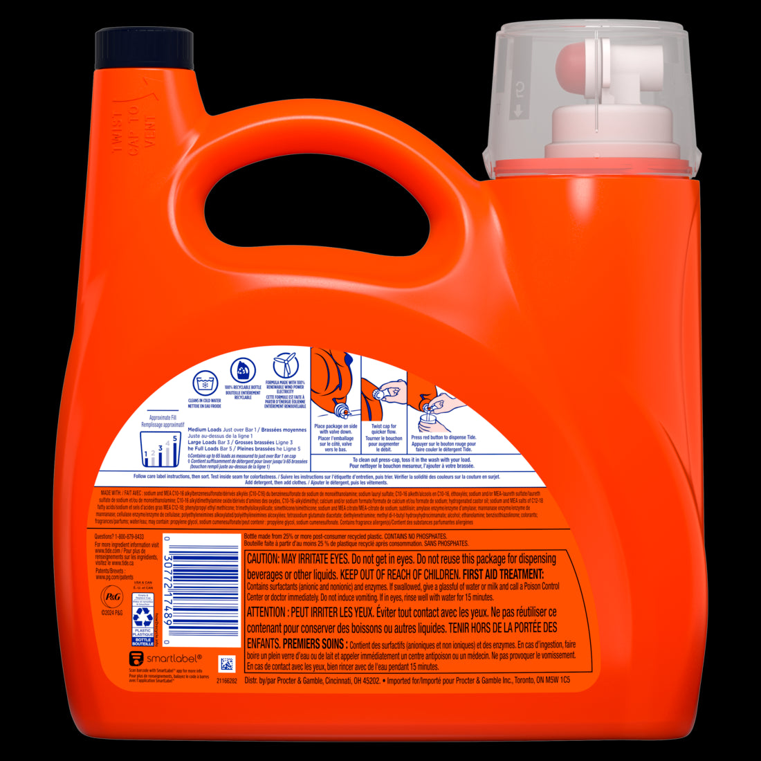 Tide Ultra Oxi Boost Liquid Laundry Detergent 65 Loads Advanced Stain Remover Laundry Detergent Liquid with Extra Oxi Power - 92oz/4pk