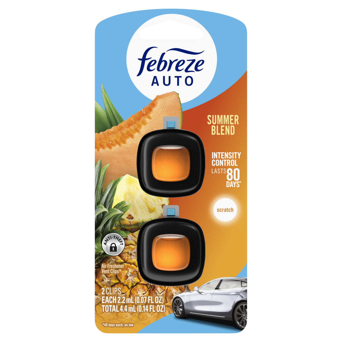 Febreze AUTO Air Freshener Odor-Fighting Automotive Vent Clip Summer Blend Scent - (2x0.07)oz/8pk