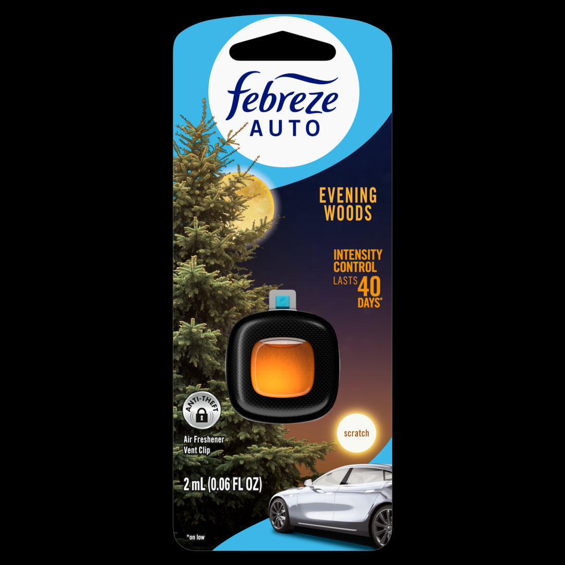 Febreze AUTO Air Freshener Odor-Fighting Automotive Vent Clip Evening Woods Scent - 1ct/8pk