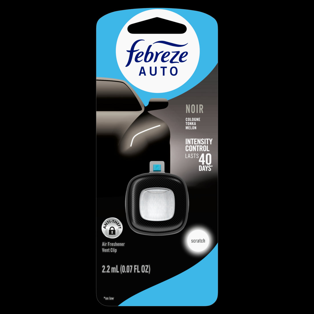 Febreze AUTO Air Freshener Odor-Fighting Automotive Vent Clip Noir Scent - 1ct/8pk