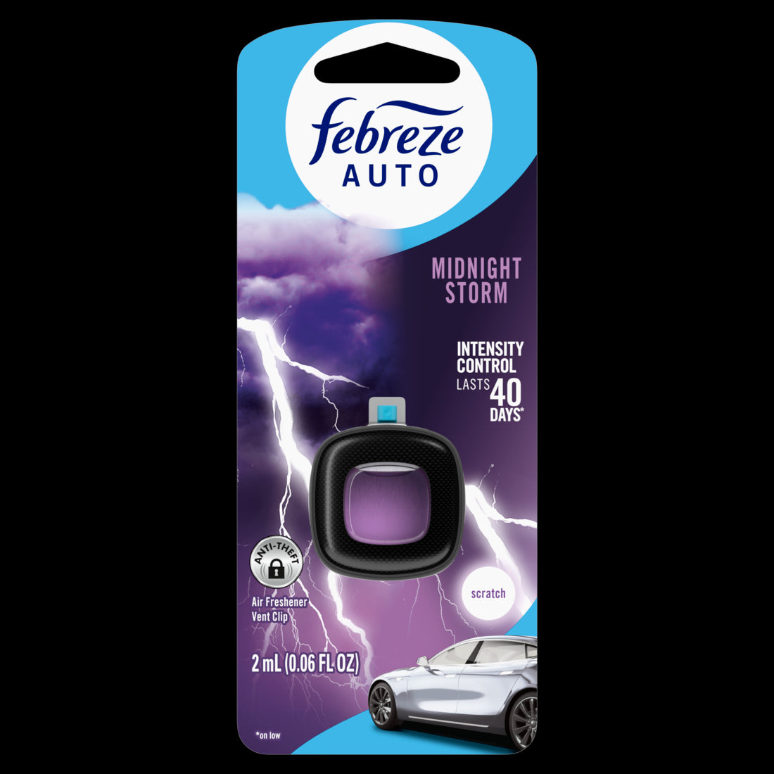 Febreze AUTO Air Freshener Odor-Fighting Automotive Vent Clip Midnight Storm Scent - 1ct/8pk