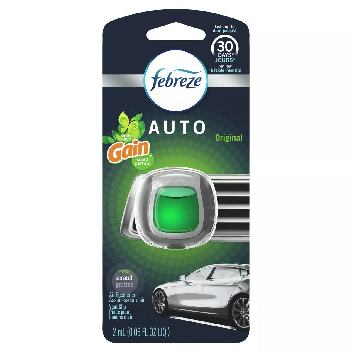 Febreze AUTO Air Freshener Odor-Fighting Automotive Vent Clip Gain Original - 1ct/8pk