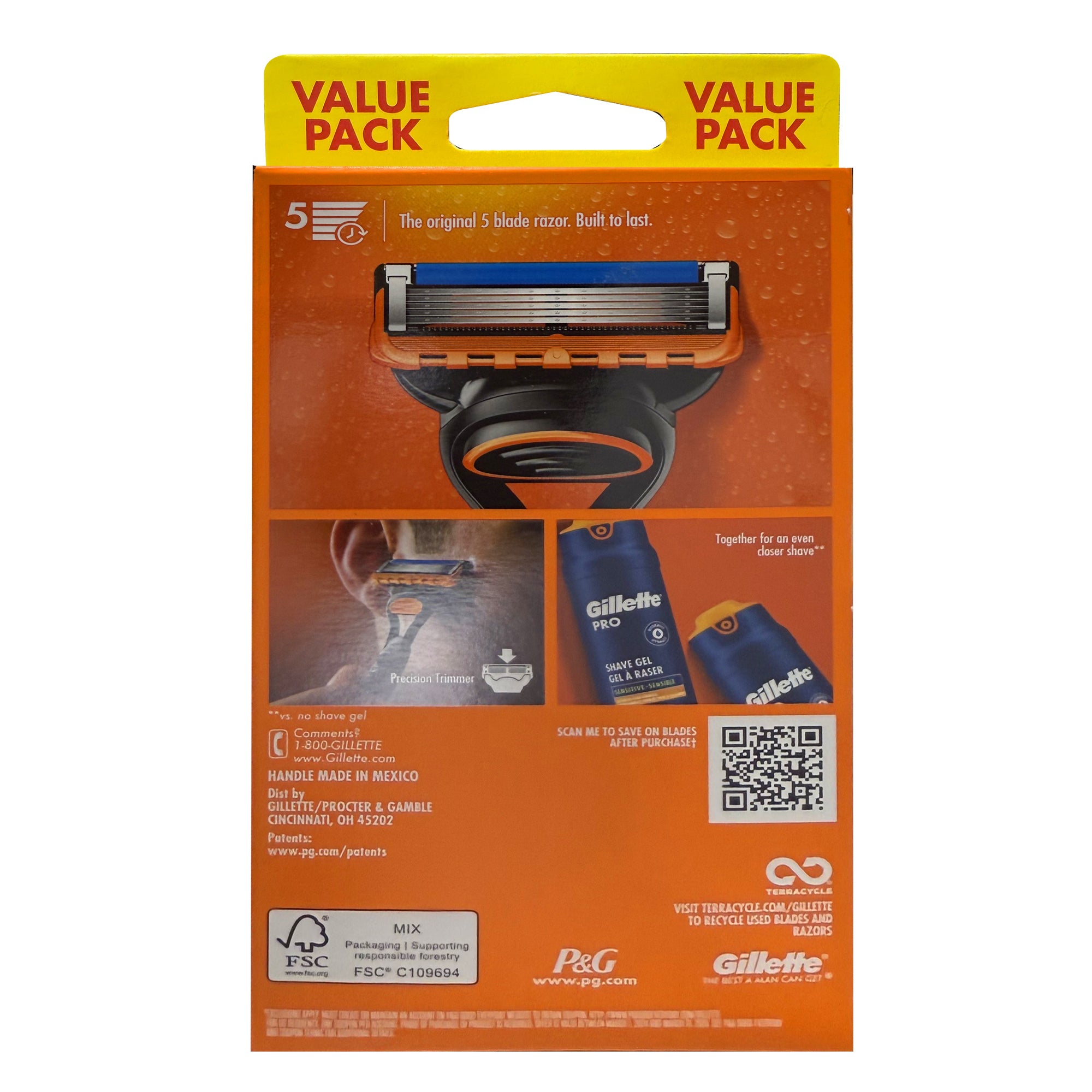 Gillette Fusion 5 Men's Razor Handle + 4 Blade Refill - 6pk