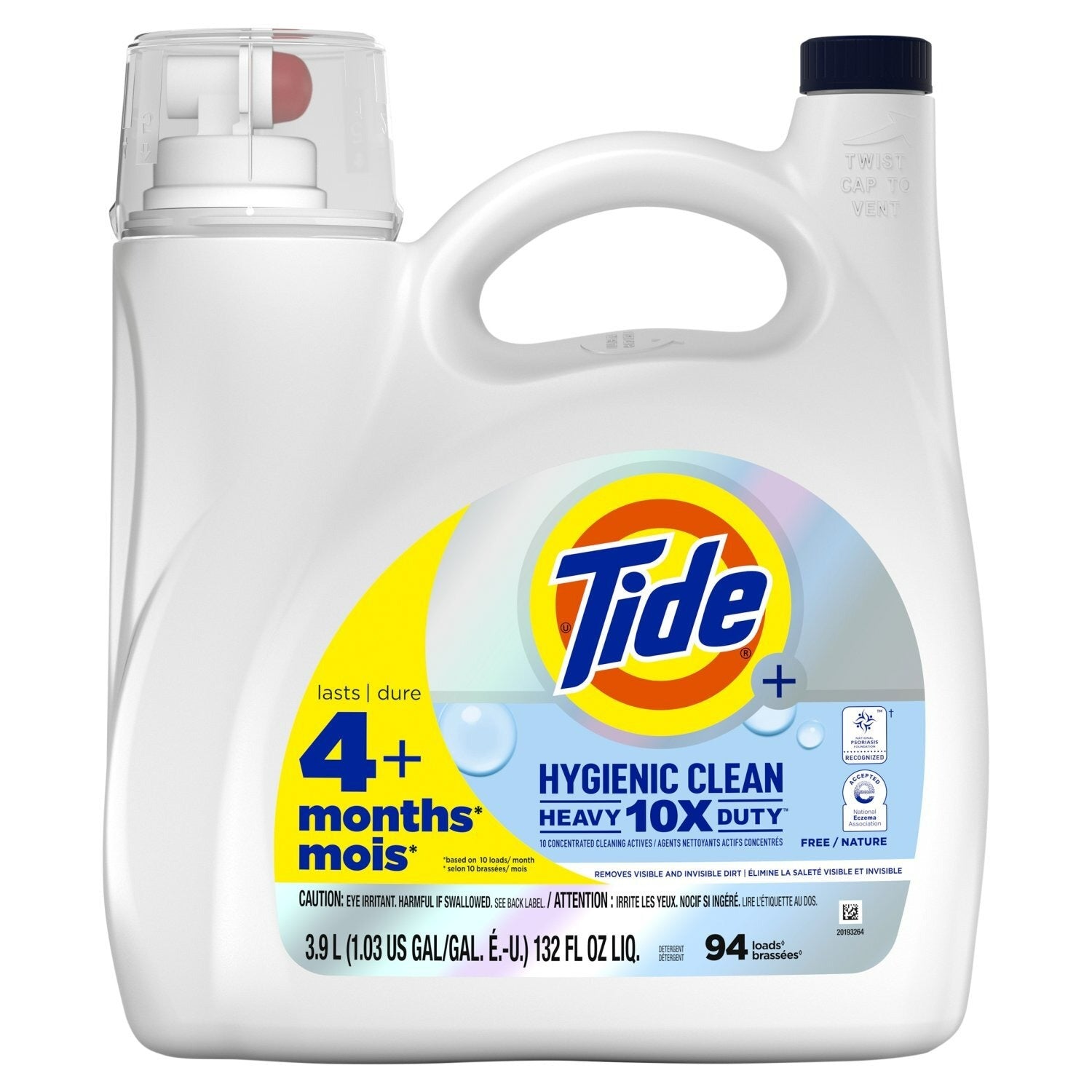 Tide Plus Hygienic Clean Free Detergent 94 loads - 132oz/4pk