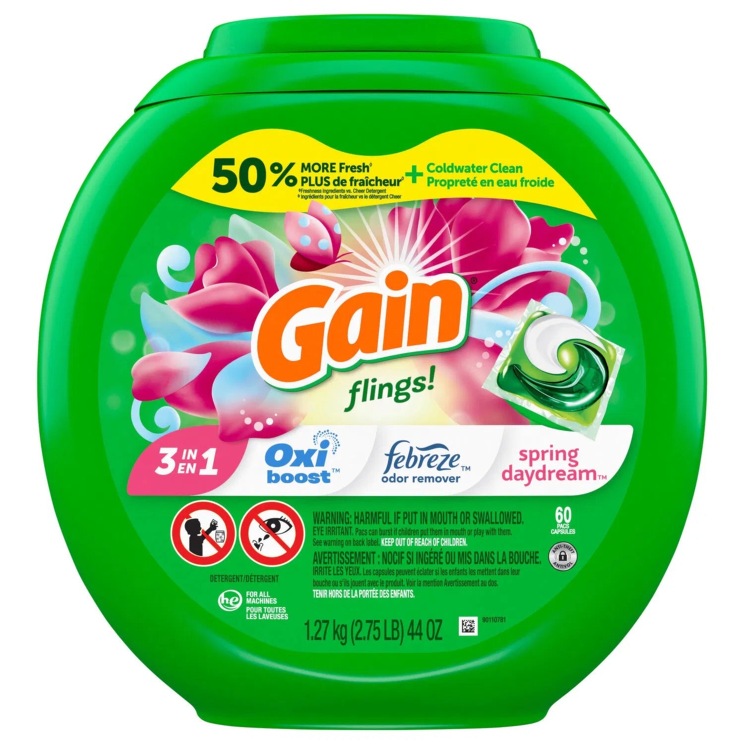 Gain Flings Laundry Detergent Spring Daydream Scent T BZ - 60ct/4pk