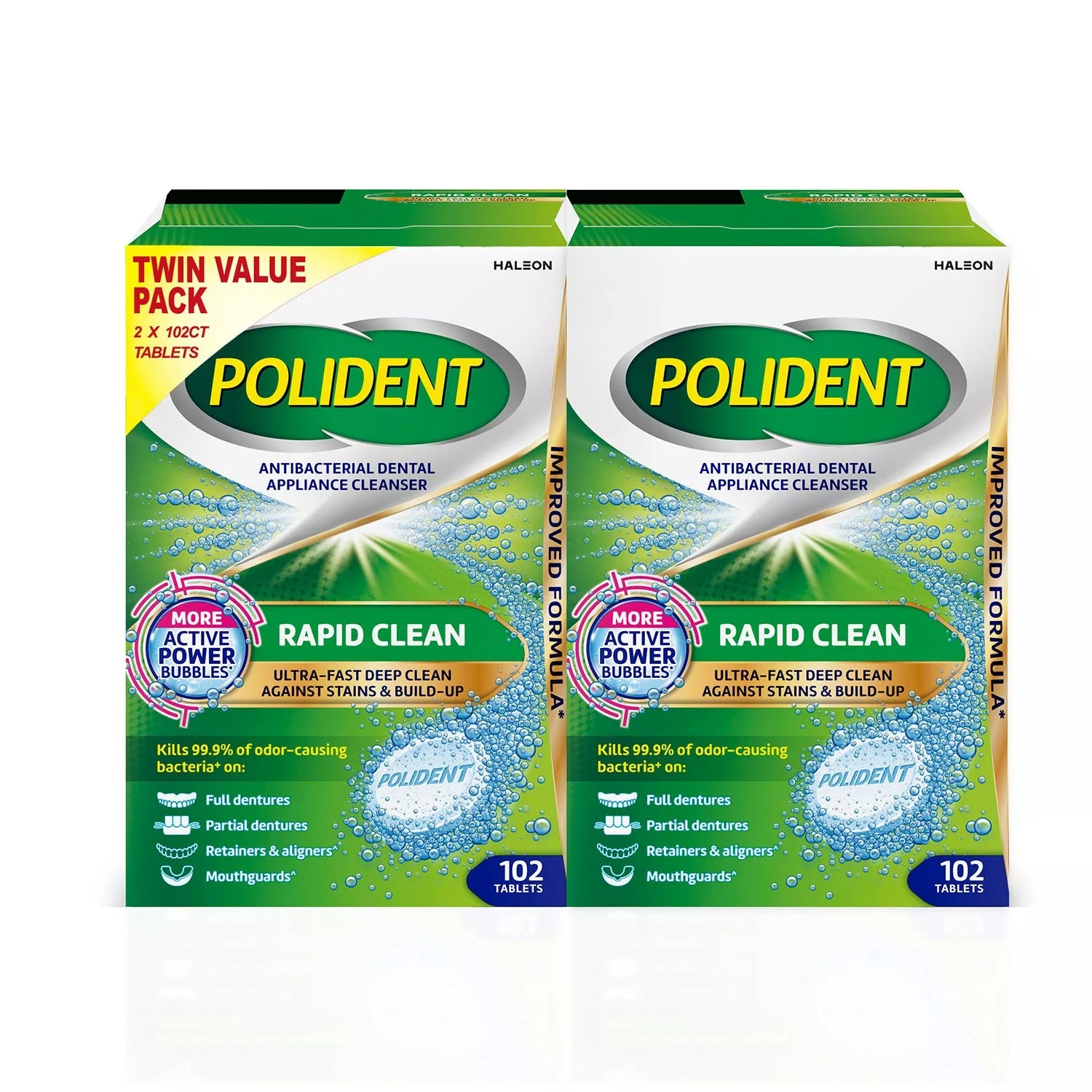 Polident Rapid Clean Dental Cleanser Tablets - (2x102)ct/1pk