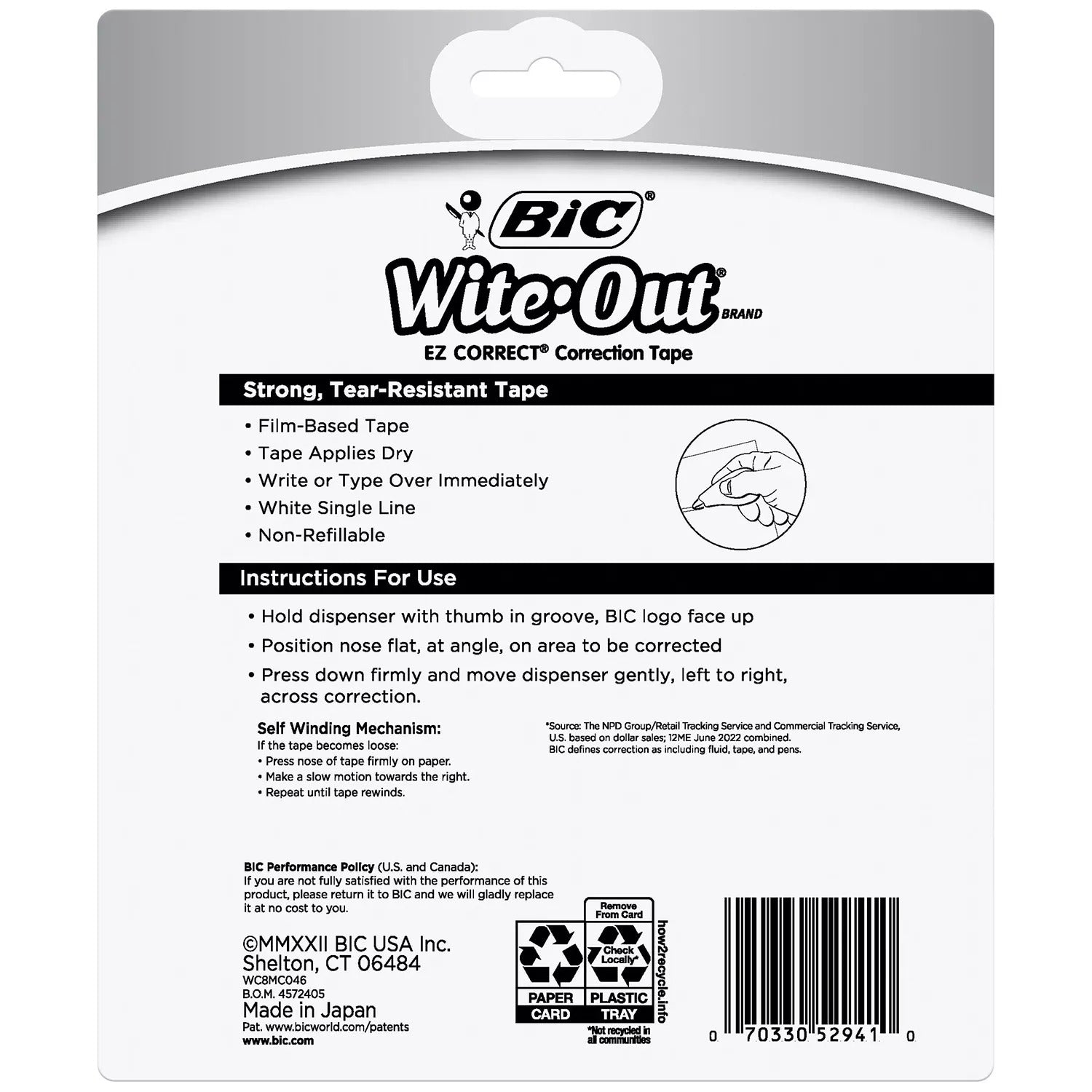 BIC Wite-Out Brand EZ Correct Correction Tape White Colors may vary - 6ct/1pk