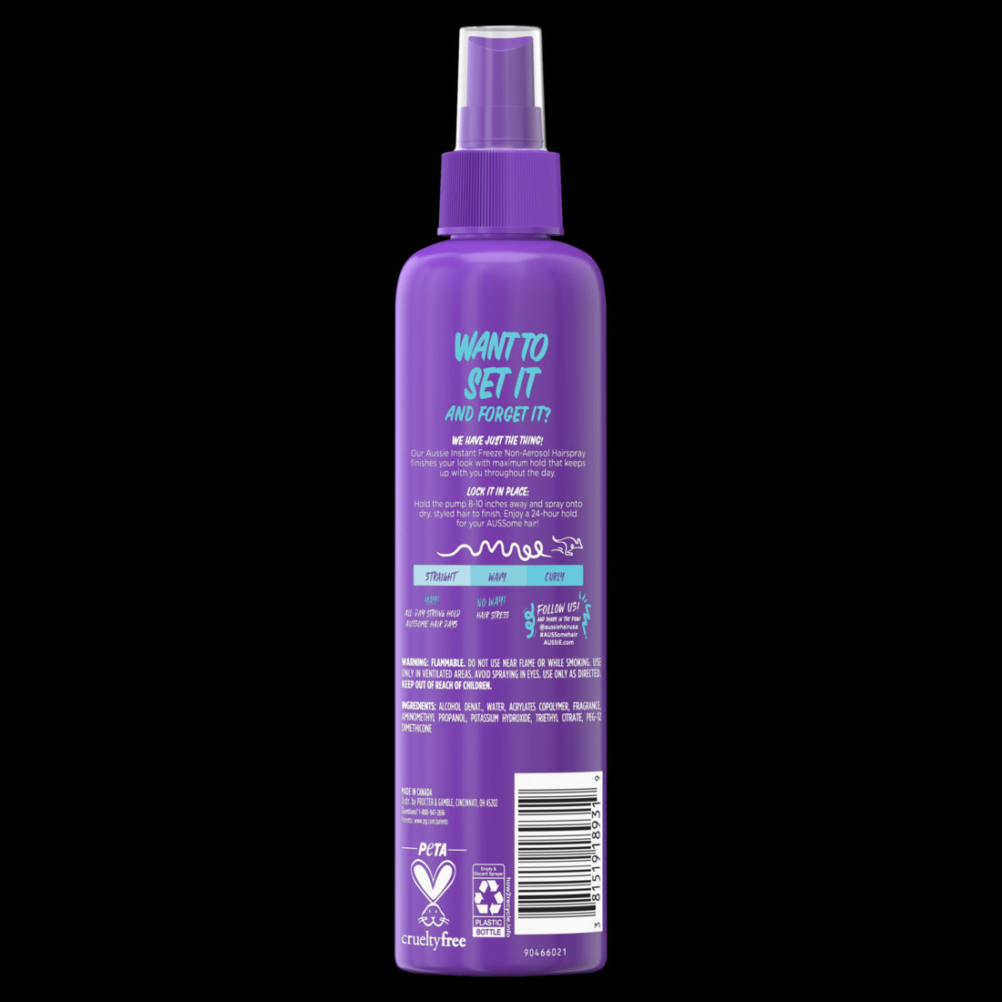 Aussie Instant Freeze Non-Aerosol Hair Spray for Curly Hair Wavy Hair and Straight Hair - 8.5oz/12pk