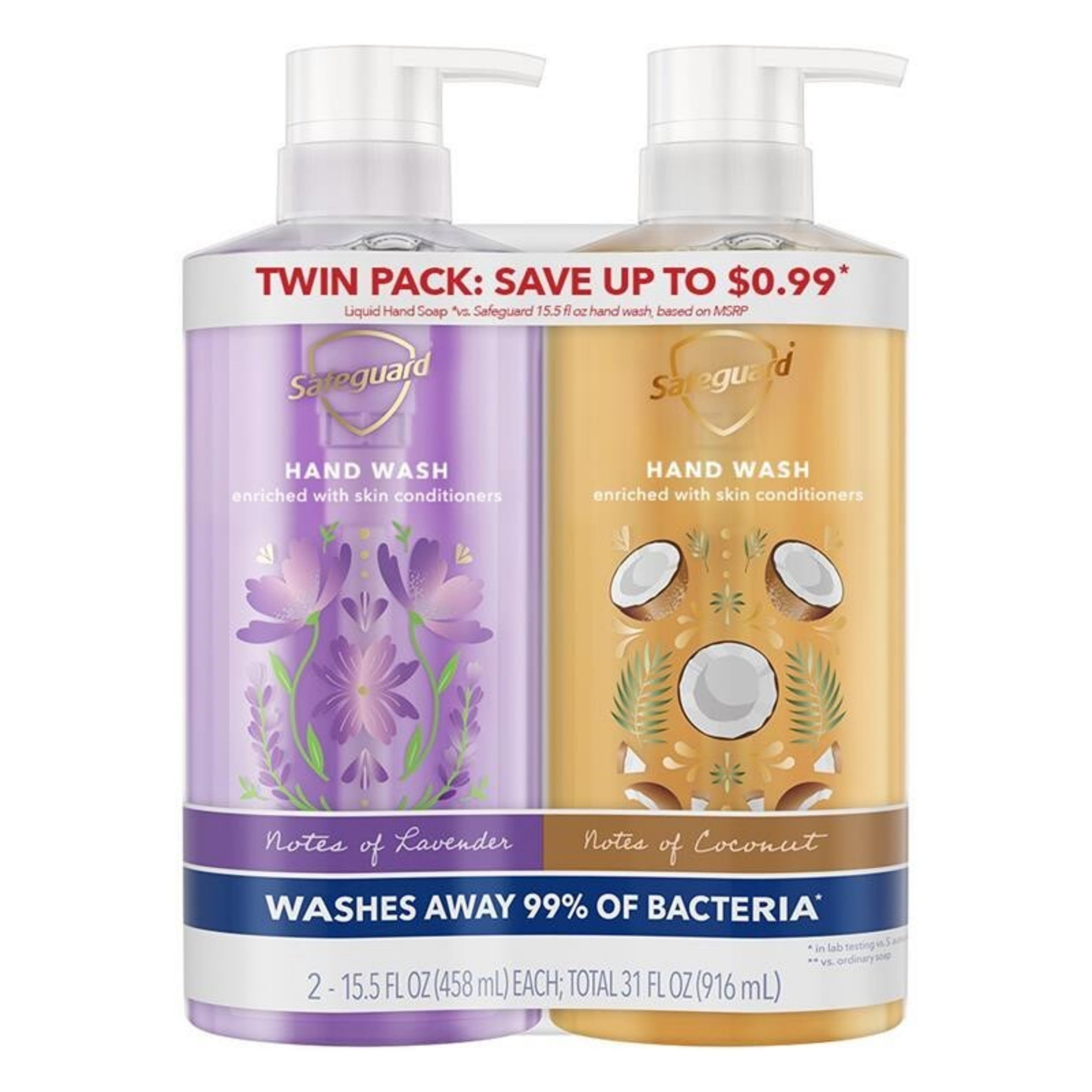 Safeguard Hand Wash Notes of Coconut and Notes of Lavender - (2x15.5)oz/4pk