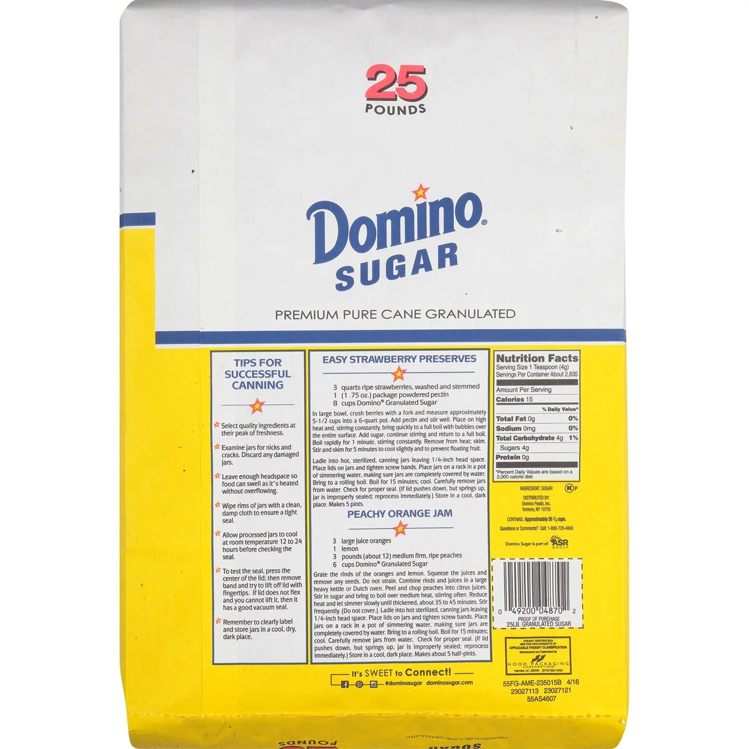 DOMINO Pure Cane Granulated SUGAR - 25LB/1pk