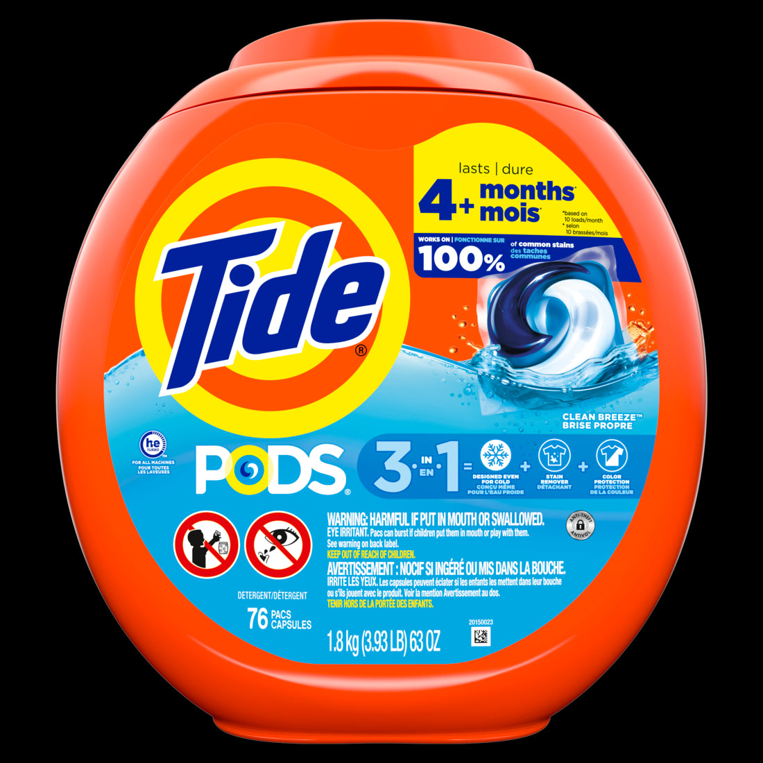 Tide PODS Laundry Detergent Soap Pacs HE Compatible Powerful 3-in-1 Clean in one Step Clean Breeze Scent - 76ct/4pk