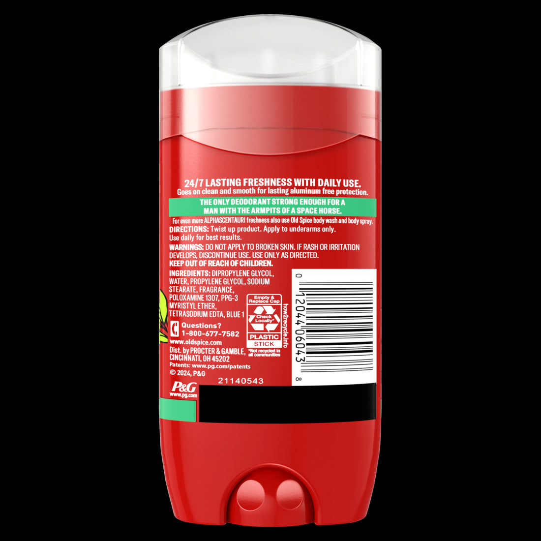 Old Spice Aluminum Free Deodorant for Men 24/7 Freshness Long Lasting Odor Protection Legendary Fragrance Alphascentauri Green Herbal Scent - 3oz/12pk