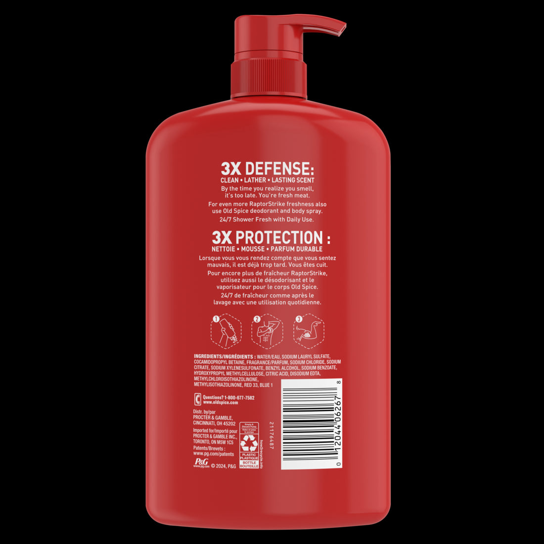 Old Spice Cleansing Body Wash for Men 24/7 Shower Clean with Lasting Scent 2 in 1 Face and Body Wash Rich Lather Raptorstrike Dark Berry Scent - 33.4oz/4pk