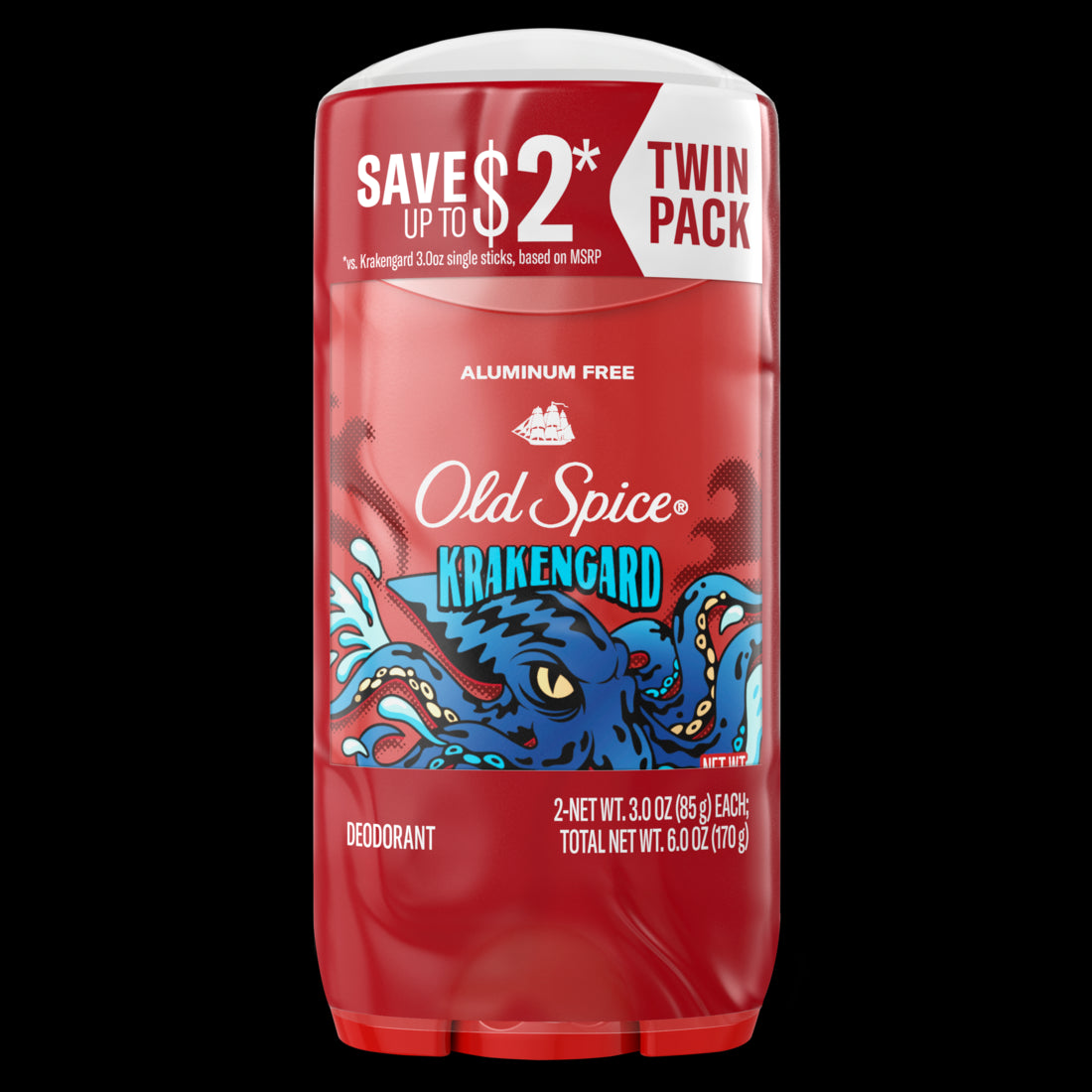 Old Spice Aluminum Free Deodorant for Men 24/7 Freshness Long Lasting Odor Protection Legendary Fragrance Krakengard Deep Ocean Scent Twin Pack - (2x3.0)oz/6pk