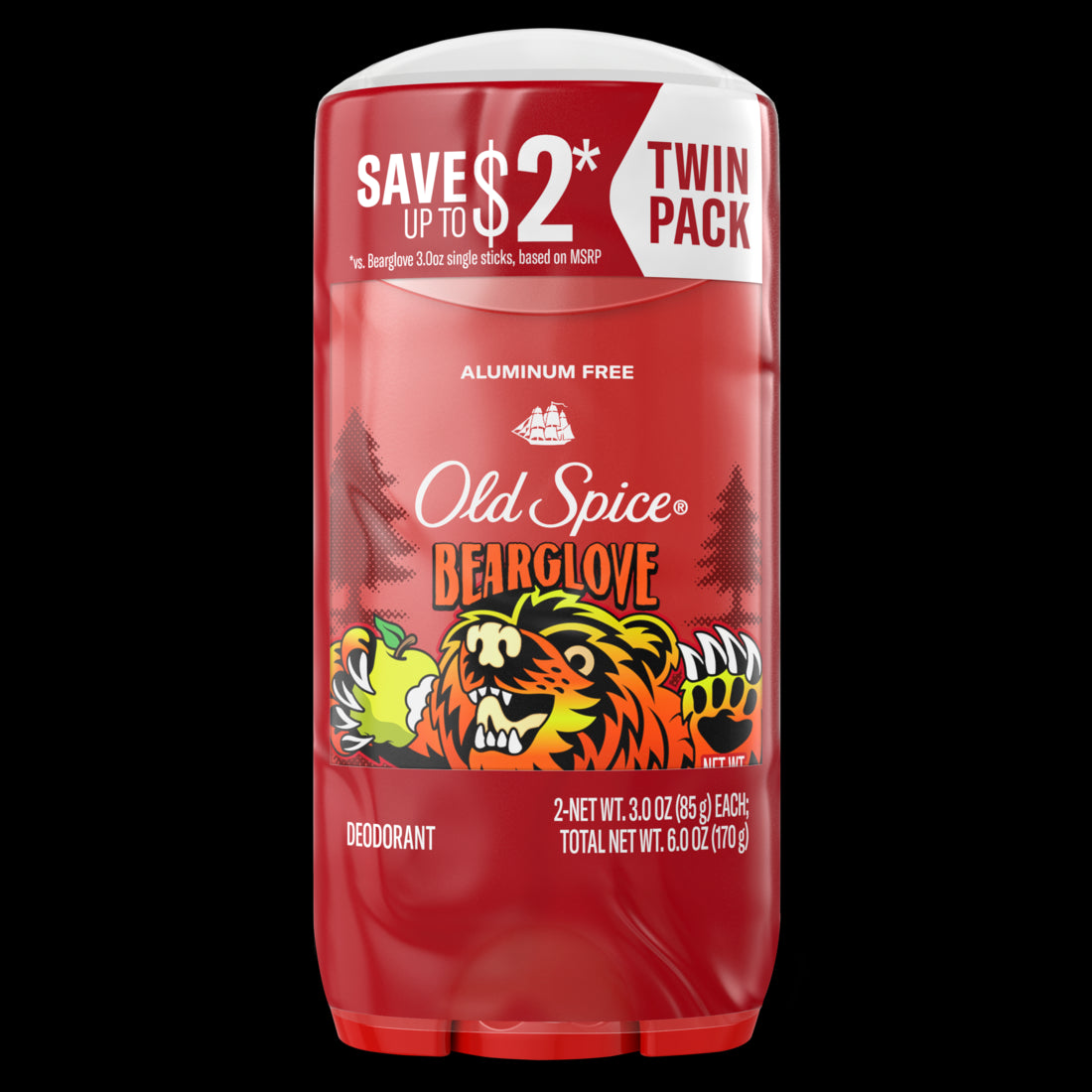 Old Spice Aluminum Free Deodorant for Men 24/7 Freshness Long Lasting Odor Protection Legendary Fragrance Bearglove Crisp Orchard Scent Twin Pack - (2x3.0)oz/6pk