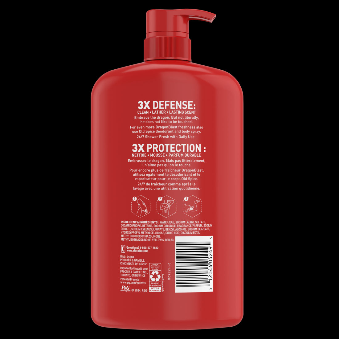 Old Spice Cleansing Body Wash for Men 24/7 Shower Clean with Lasting Scent 2 in 1 Face and Body Wash Rich Lather Dragonblast Warm Woodsy Scent - 33.4oz/4pk