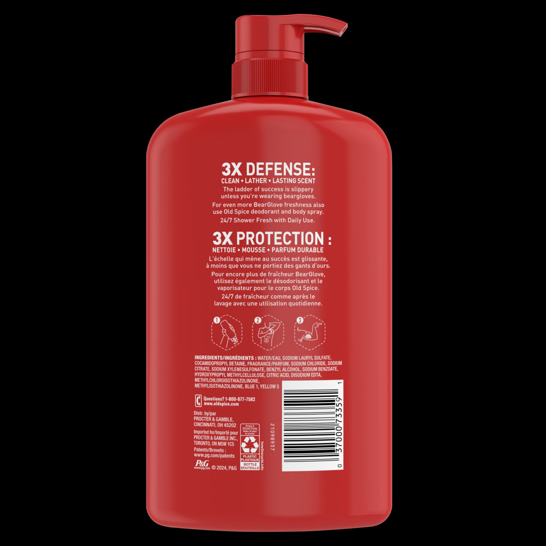Old Spice Cleansing Body Wash for Men 24/7 Shower Clean with Lasting Scent 2 in 1 Face and Body Wash Rich Lather Bearglove Crisp Orchard Scent - 33.4oz/4pk