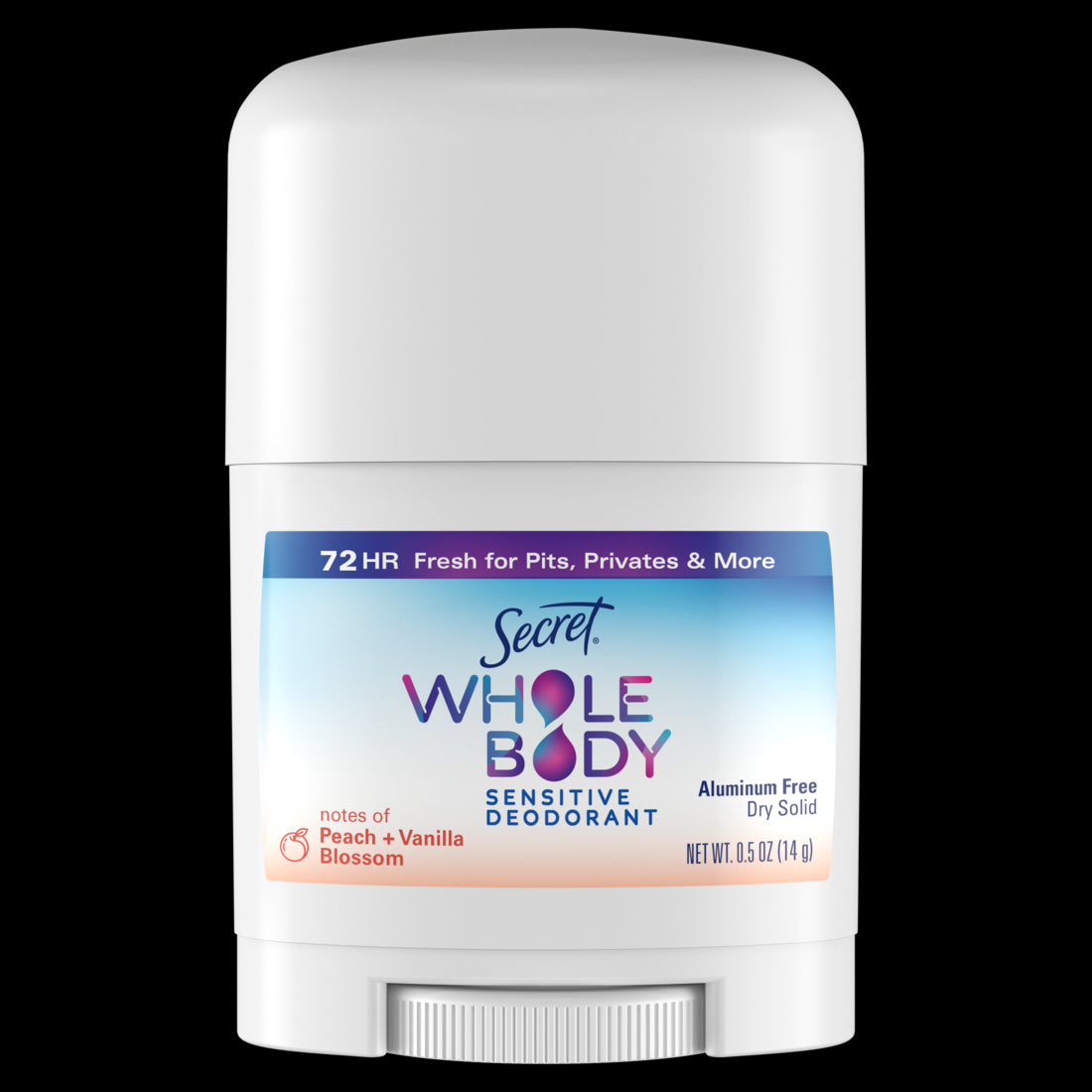 Secret Whole Body Deodorant Stick in Peach & Vanilla Scent 72 HR Odor Protection - 0.5oz/24pk