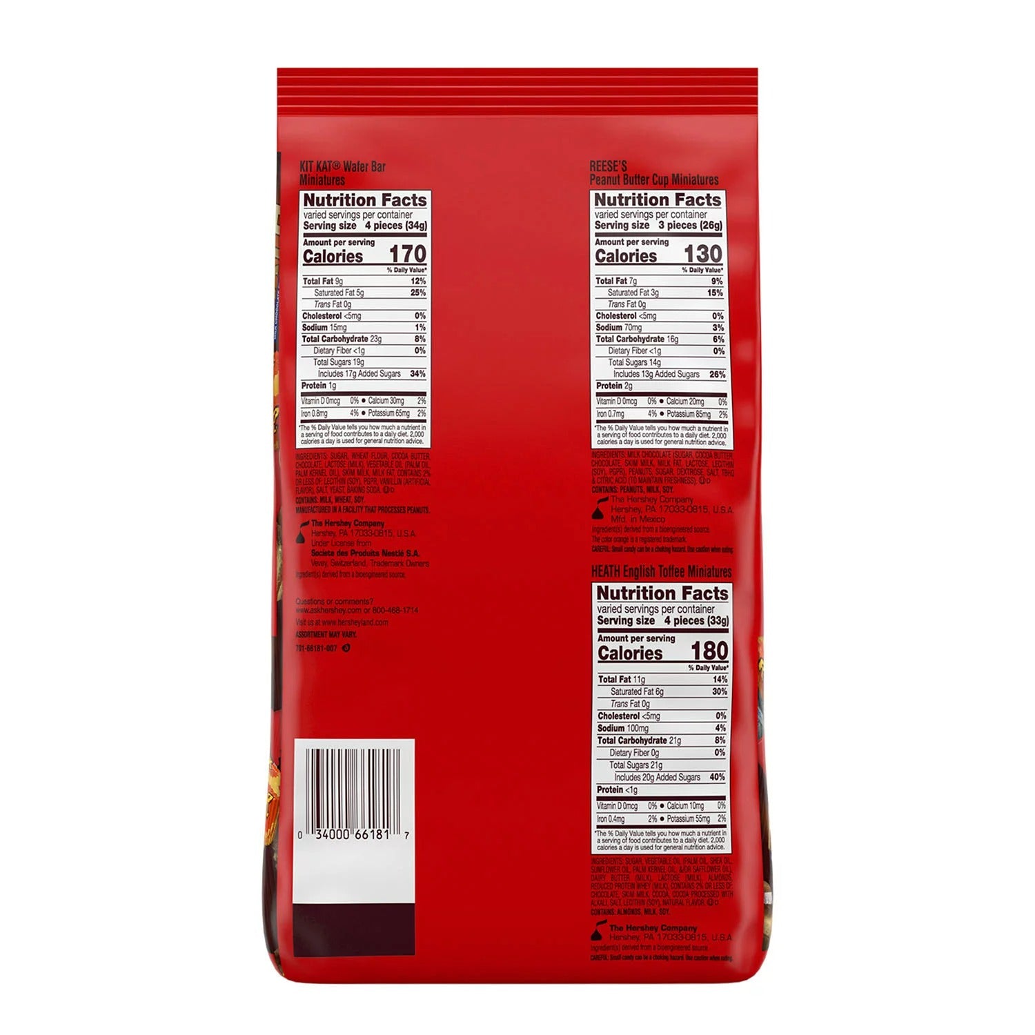 Hershey Miniatures Assortment 185ct - 55oz/1pk